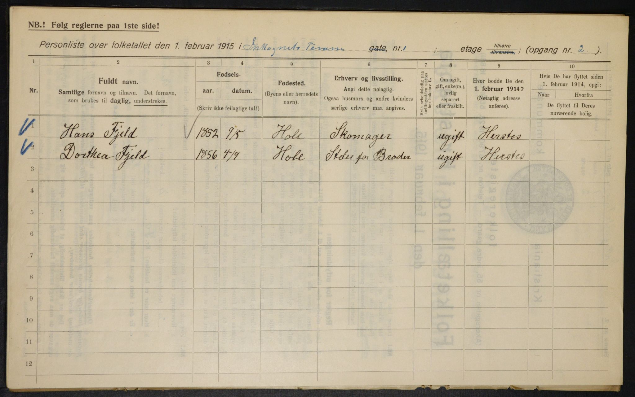 OBA, Municipal Census 1915 for Kristiania, 1915, p. 43816