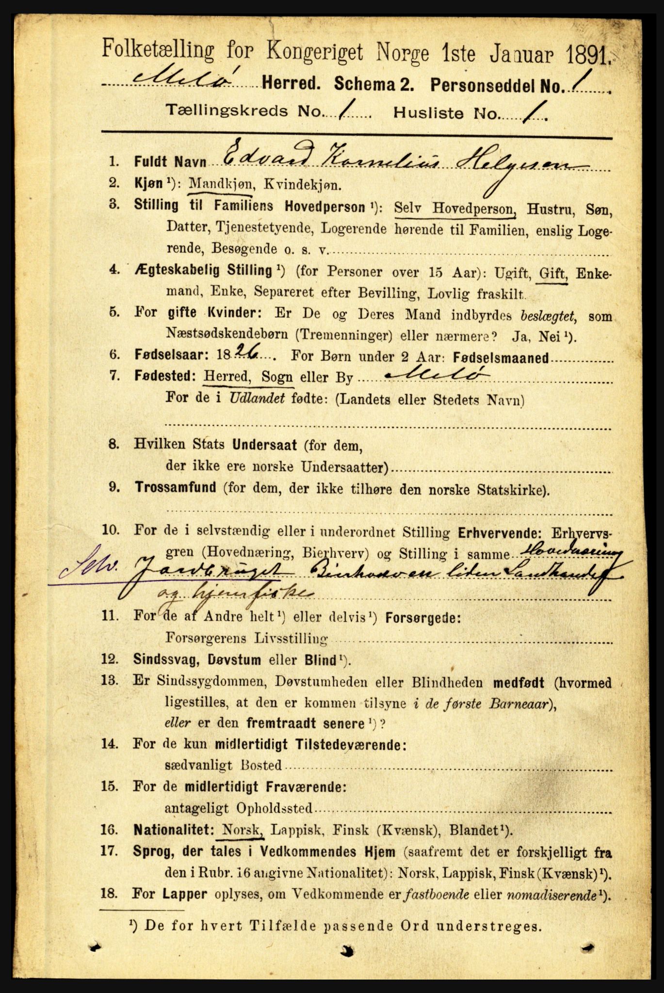 RA, 1891 census for 1837 Meløy, 1891, p. 108