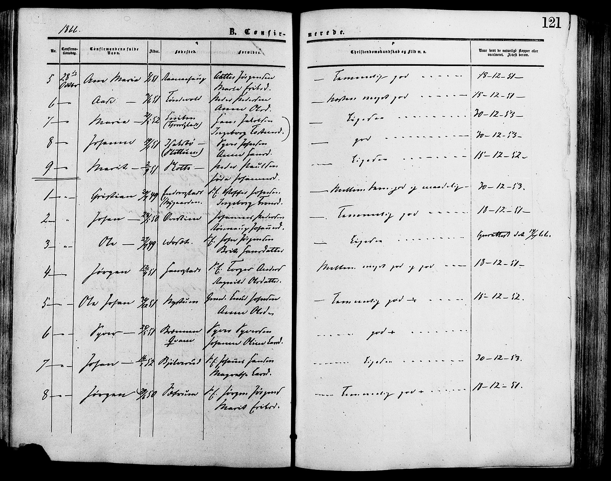Lesja prestekontor, SAH/PREST-068/H/Ha/Haa/L0009: Parish register (official) no. 9, 1854-1889, p. 121