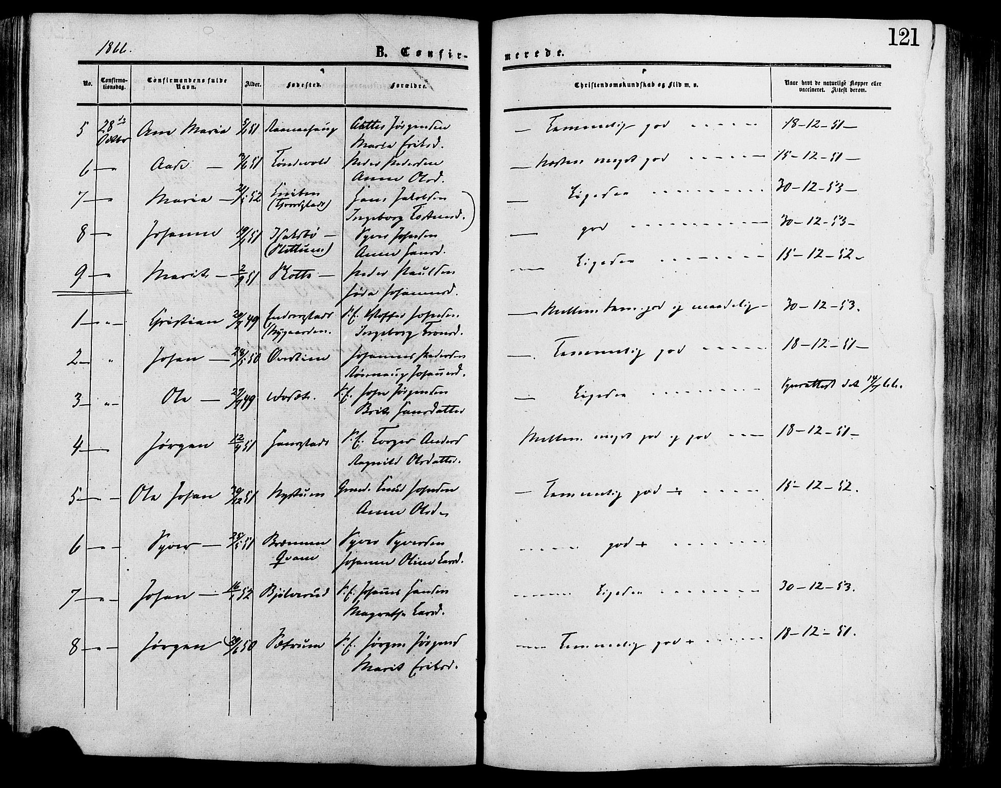 Lesja prestekontor, AV/SAH-PREST-068/H/Ha/Haa/L0009: Parish register (official) no. 9, 1854-1889, p. 121