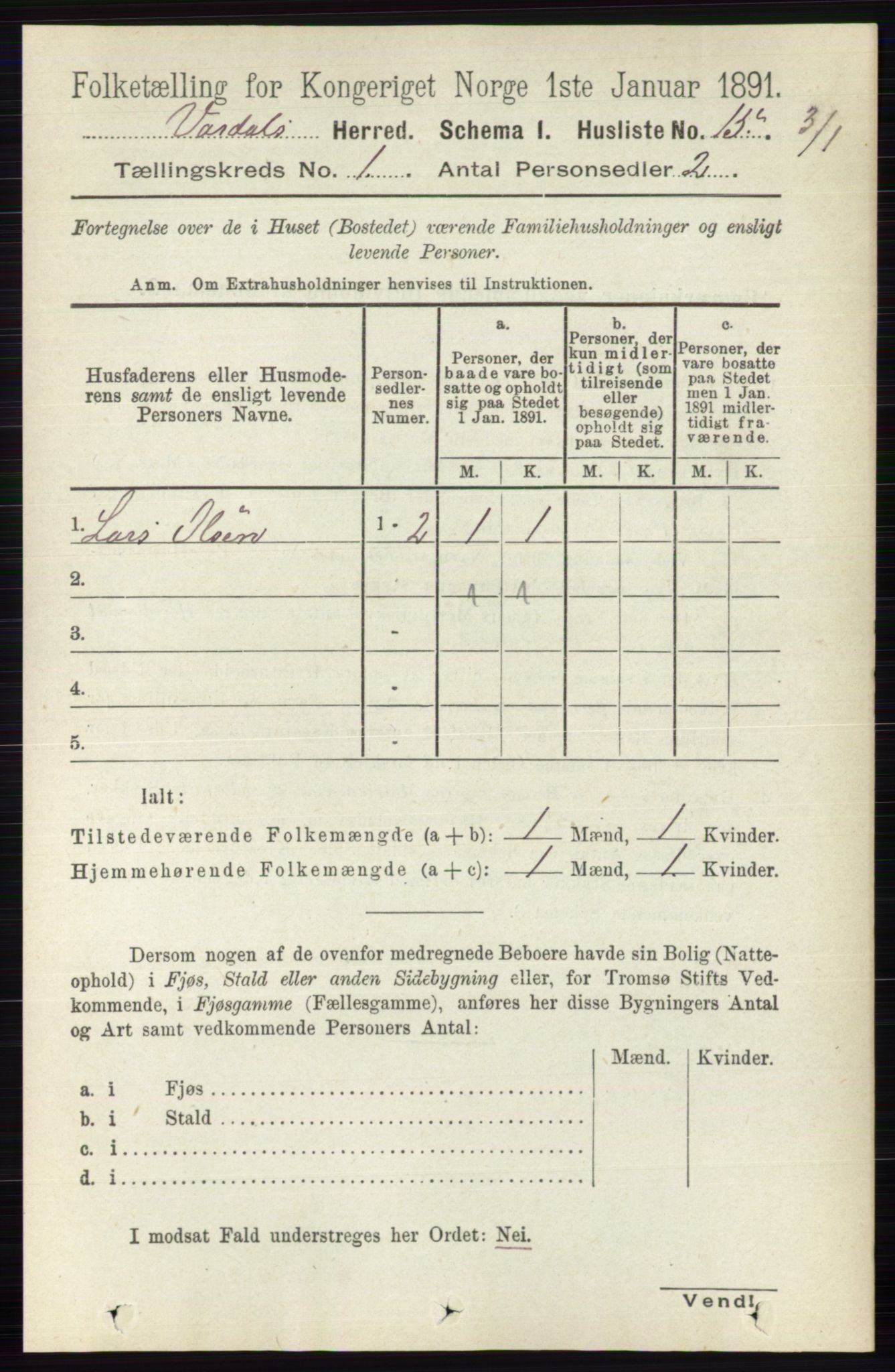 RA, 1891 census for 0527 Vardal, 1891, p. 39