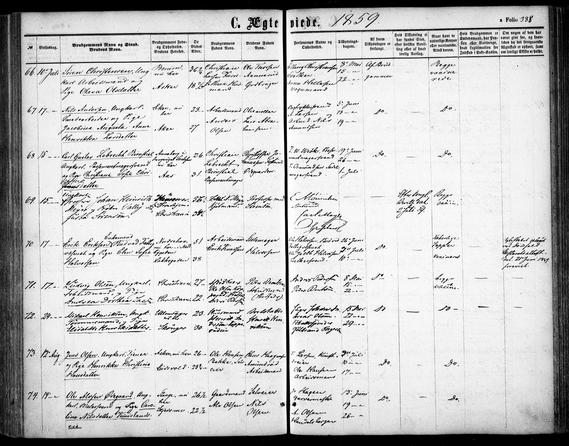 Oslo domkirke Kirkebøker, SAO/A-10752/F/Fa/L0020: Parish register (official) no. 20, 1848-1865, p. 388