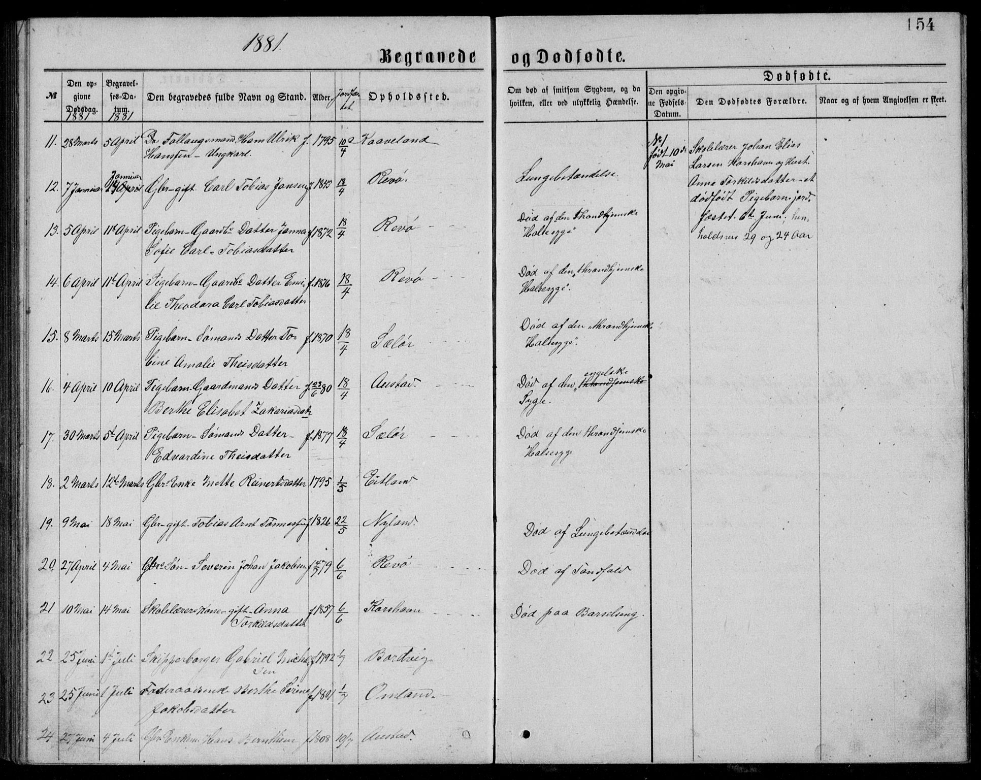 Lyngdal sokneprestkontor, AV/SAK-1111-0029/F/Fb/Fba/L0002: Parish register (copy) no. B 2, 1876-1886, p. 154