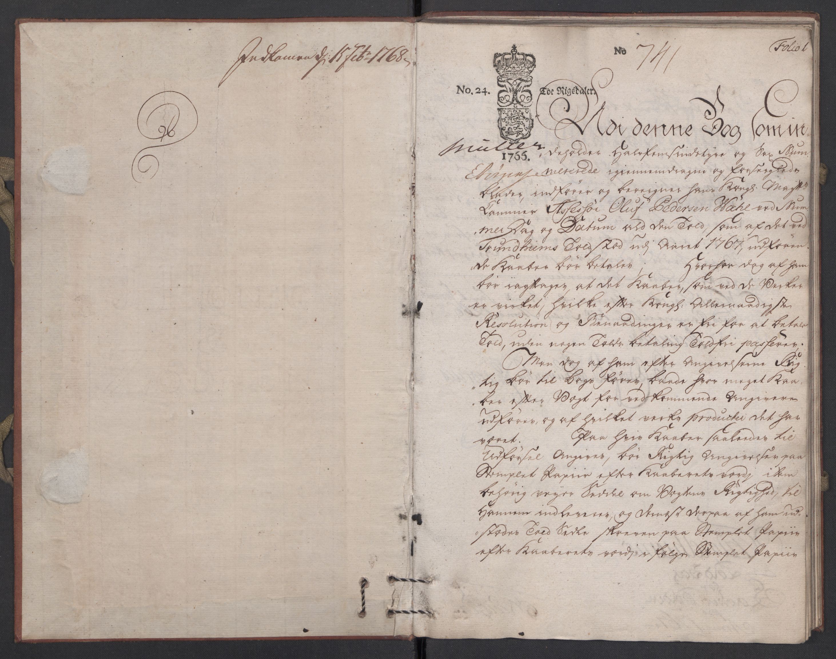 Generaltollkammeret, tollregnskaper, AV/RA-EA-5490/R34/L0017/0001: Koppertollregnskaper Trondheim B / Tollbok for koppertollen, 1767