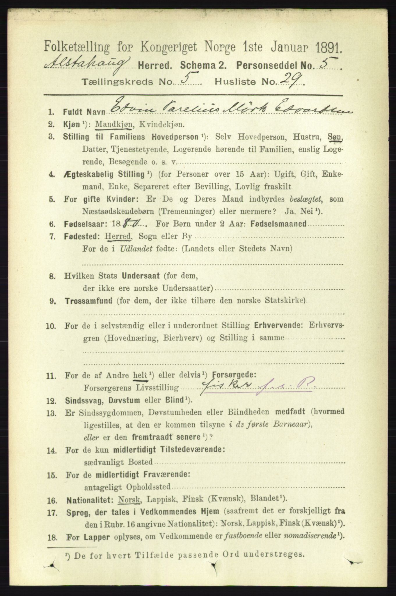 RA, 1891 census for 1820 Alstahaug, 1891, p. 1958