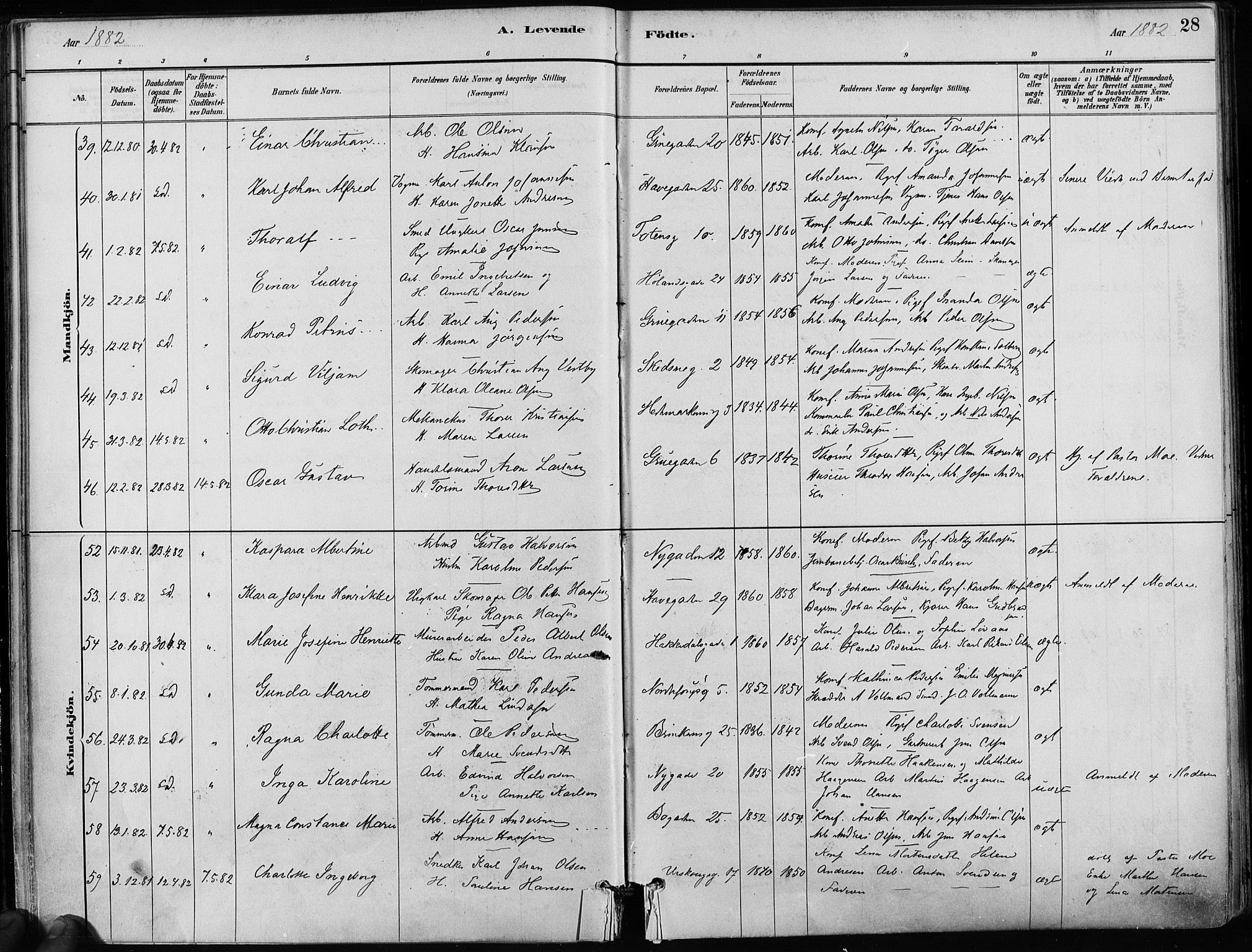 Kampen prestekontor Kirkebøker, AV/SAO-A-10853/F/Fa/L0001: Parish register (official) no. I 1, 1880-1886, p. 28