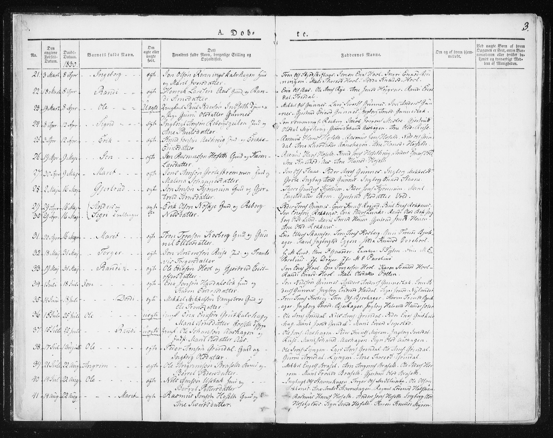 Ministerialprotokoller, klokkerbøker og fødselsregistre - Sør-Trøndelag, SAT/A-1456/674/L0869: Parish register (official) no. 674A01, 1829-1860, p. 3