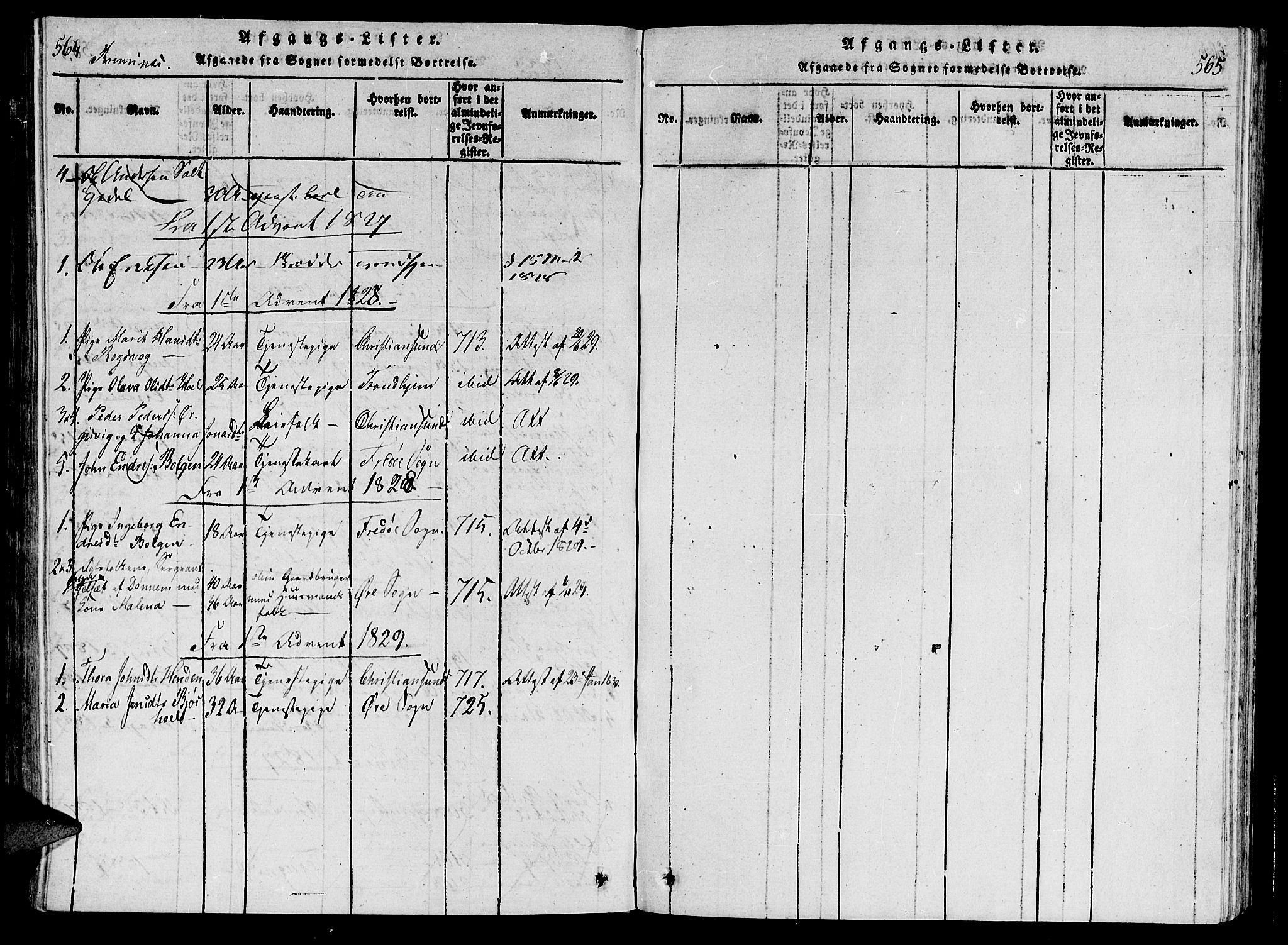 Ministerialprotokoller, klokkerbøker og fødselsregistre - Møre og Romsdal, SAT/A-1454/568/L0800: Parish register (official) no. 568A09 /2, 1820-1830, p. 564-565