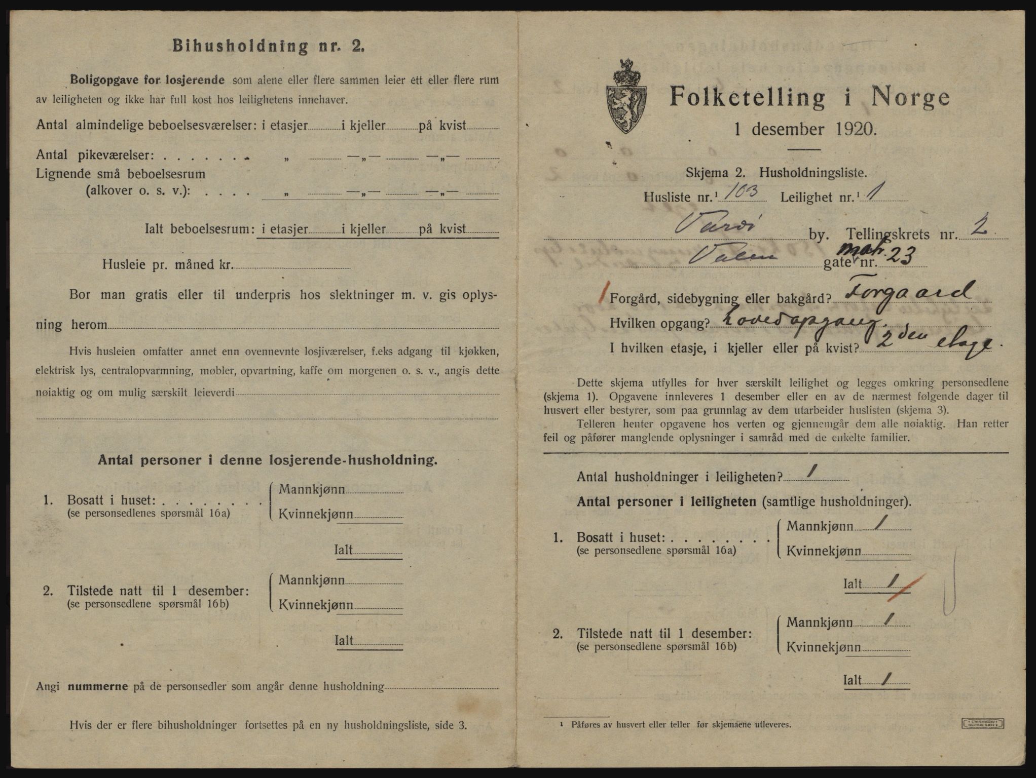 SATØ, 1920 census for Vardø, 1920, p. 2127