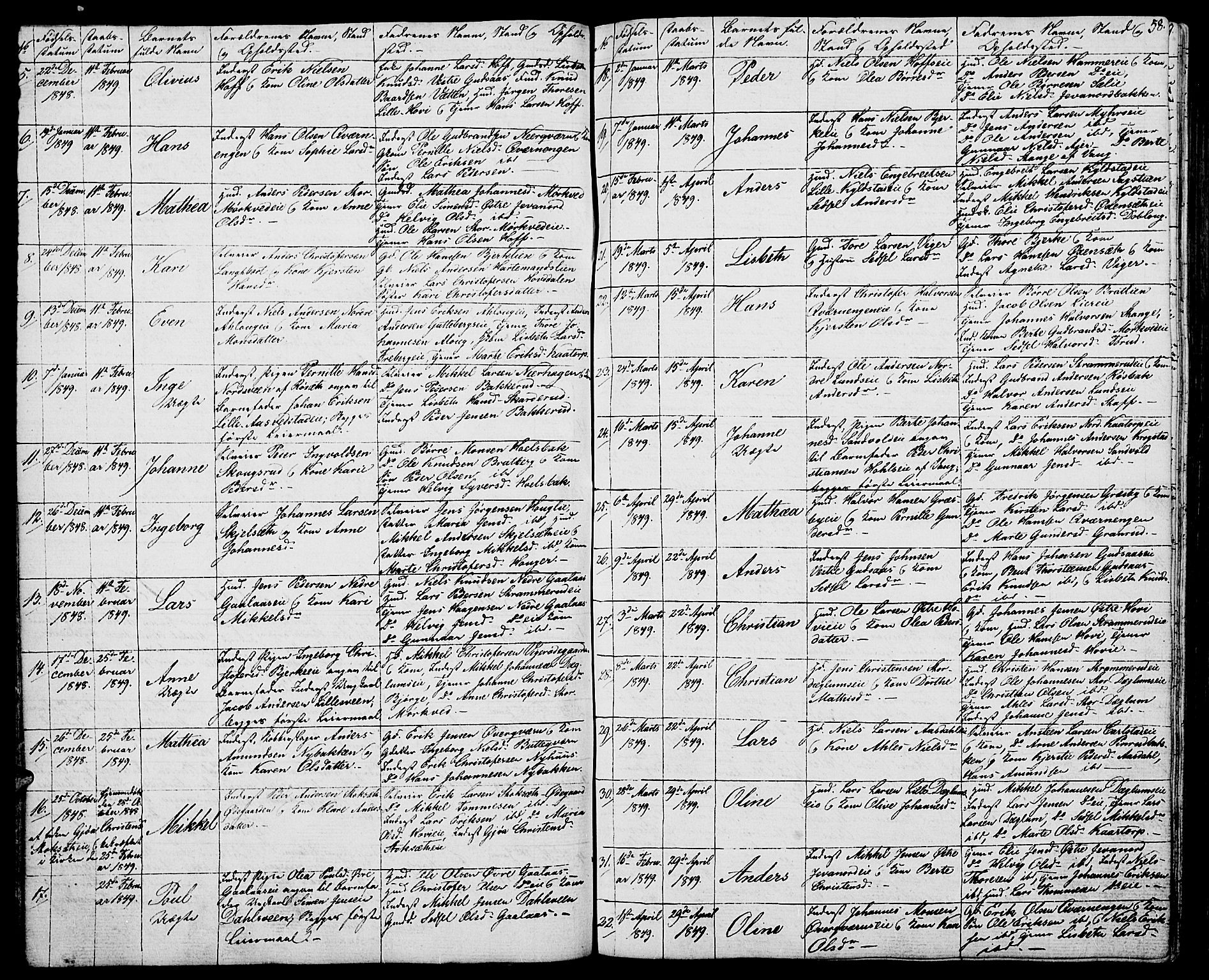 Vang prestekontor, Hedmark, SAH/PREST-008/H/Ha/Hab/L0009: Parish register (copy) no. 9, 1836-1870, p. 58