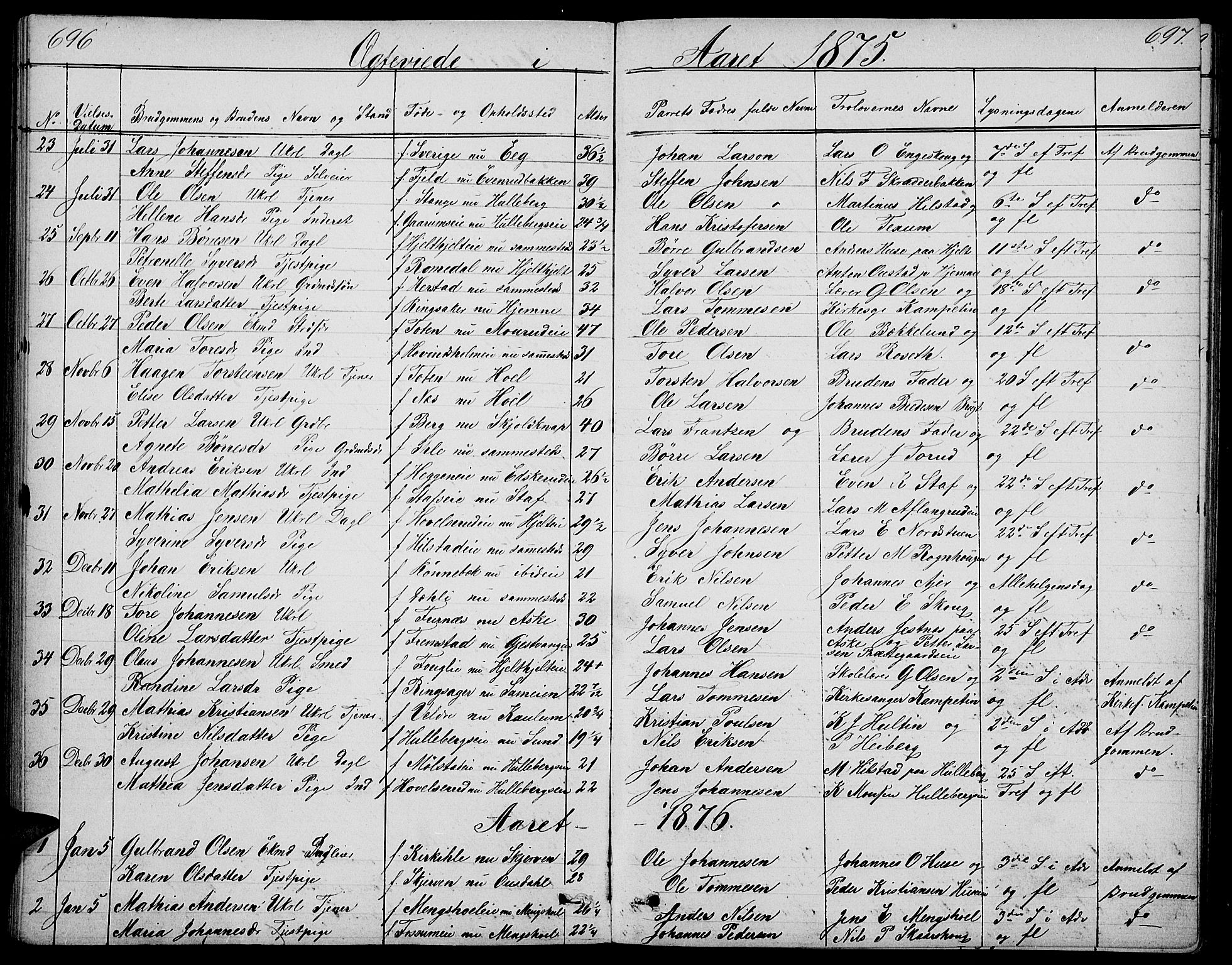 Nes prestekontor, Hedmark, SAH/PREST-020/L/La/L0005: Parish register (copy) no. 5, 1852-1889, p. 696-697