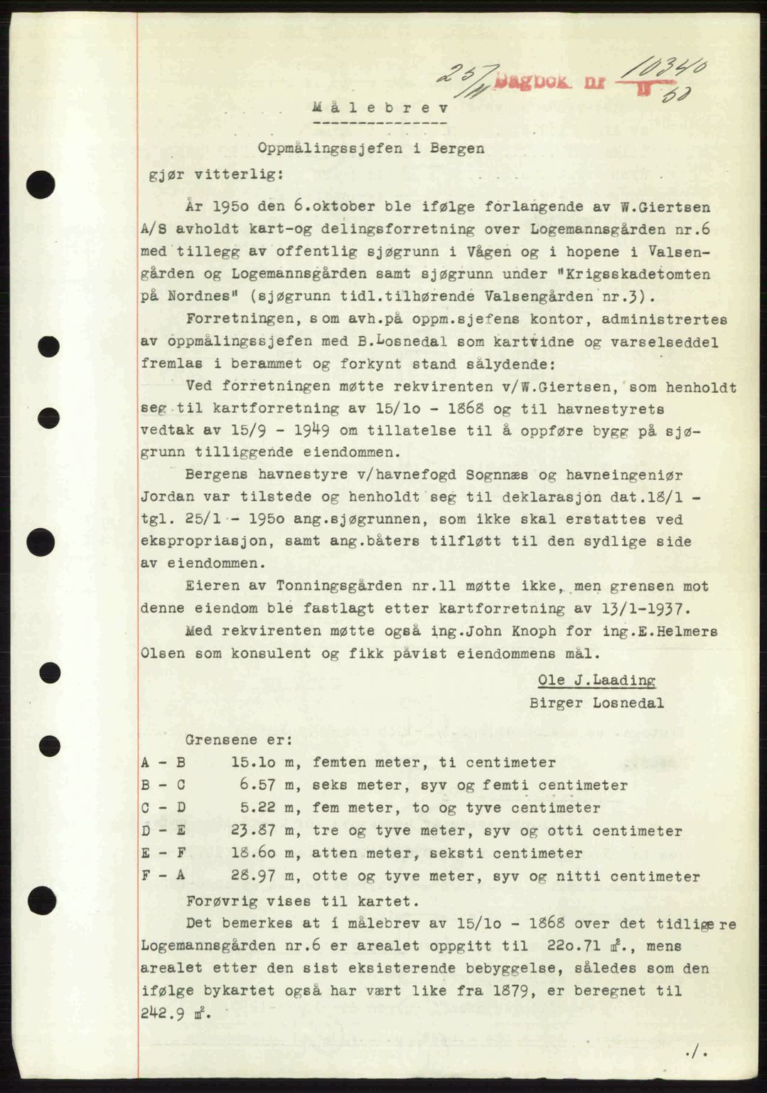 Byfogd og Byskriver i Bergen, SAB/A-3401/03/03Bc/L0034: Mortgage book no. A27-28, 1950-1950, Diary no: : 10340/1950