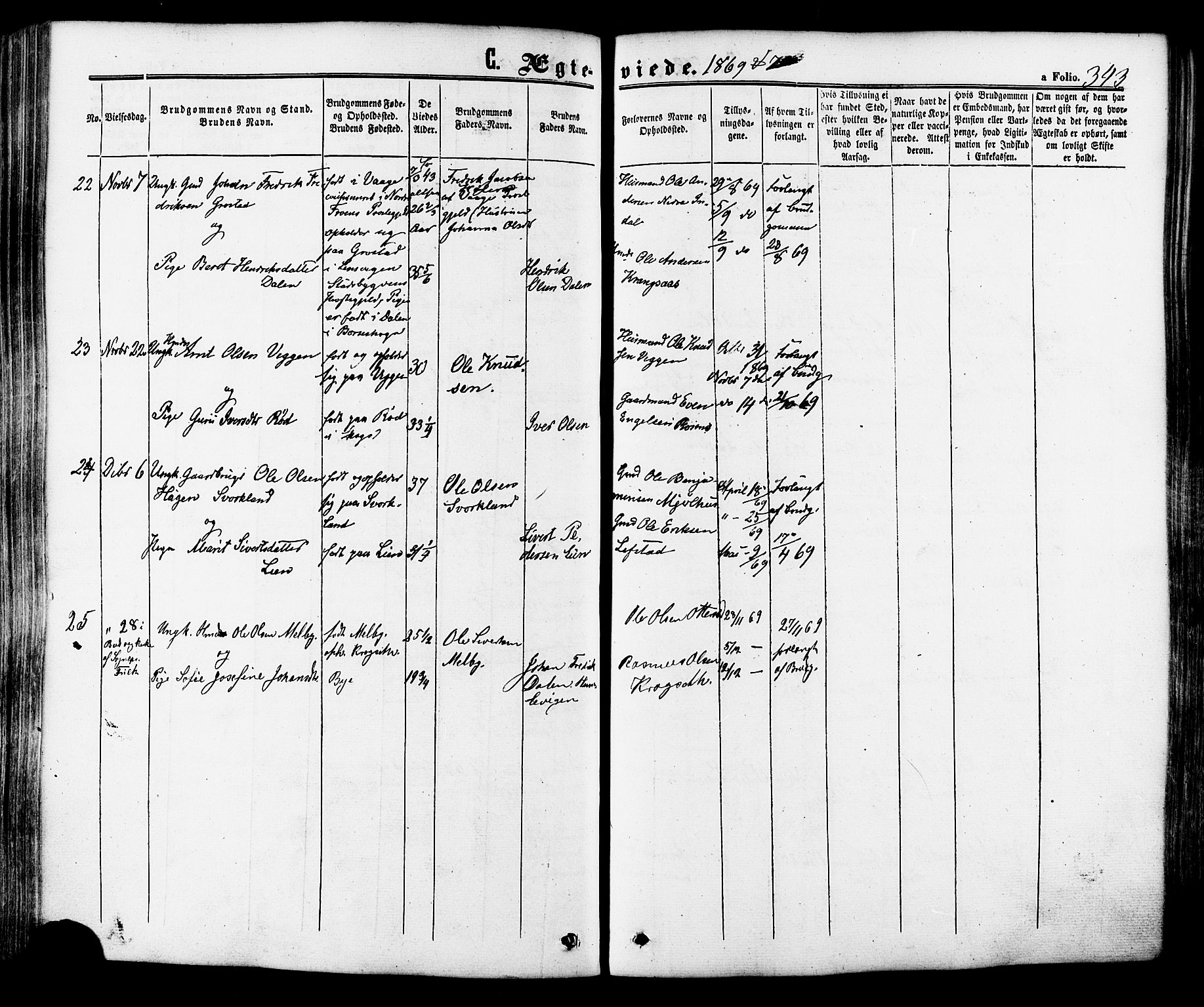 Ministerialprotokoller, klokkerbøker og fødselsregistre - Sør-Trøndelag, SAT/A-1456/665/L0772: Parish register (official) no. 665A07, 1856-1878, p. 343