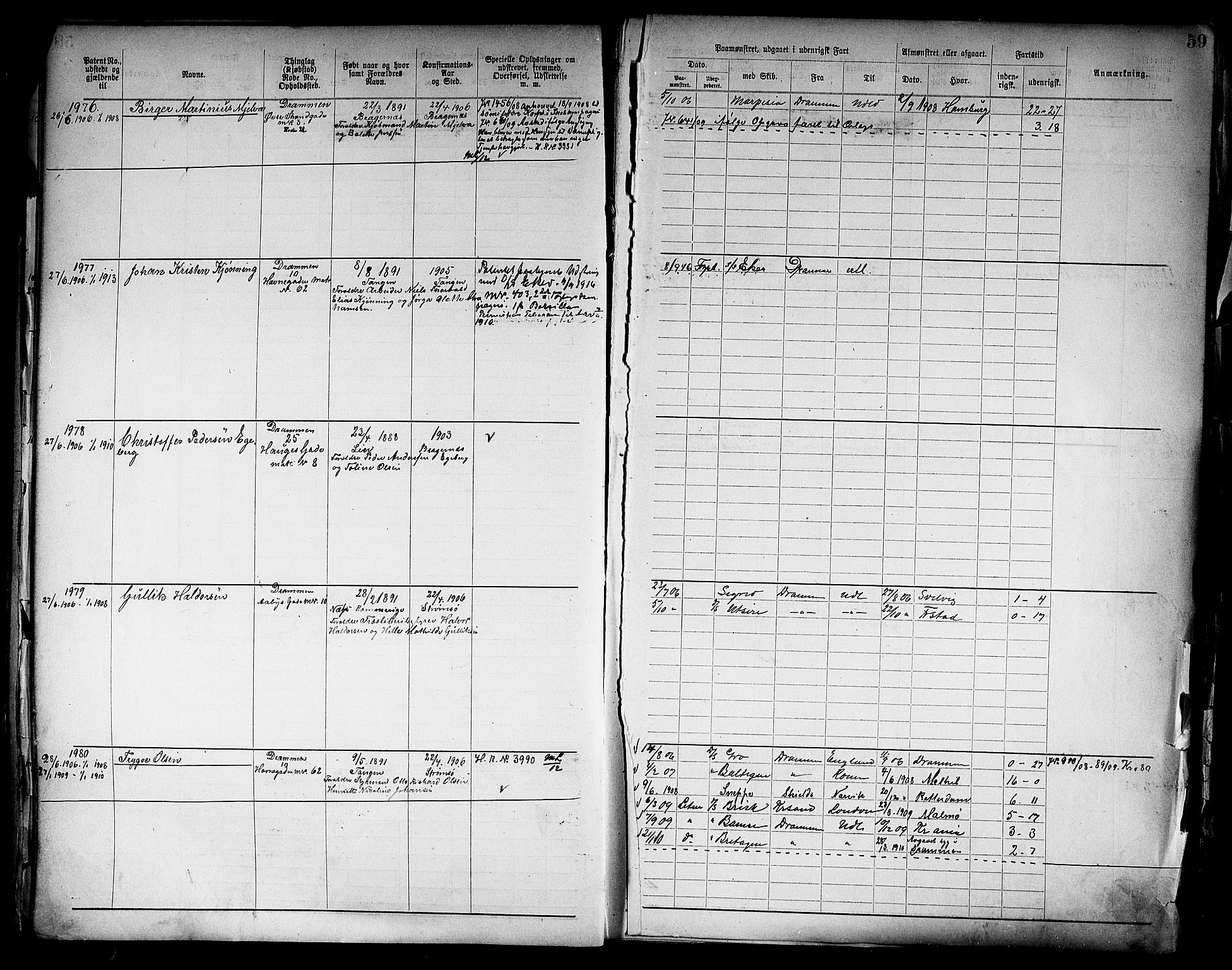 Drammen innrulleringsdistrikt, SAKO/A-781/F/Fb/L0006: Annotasjonsrulle, 1905-1911, p. 61