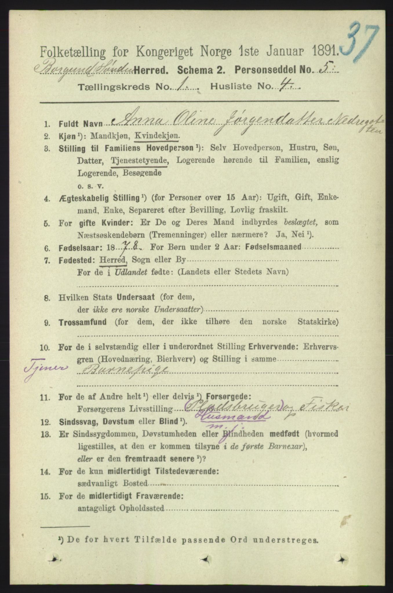 RA, 1891 census for 1531 Borgund, 1891, p. 137