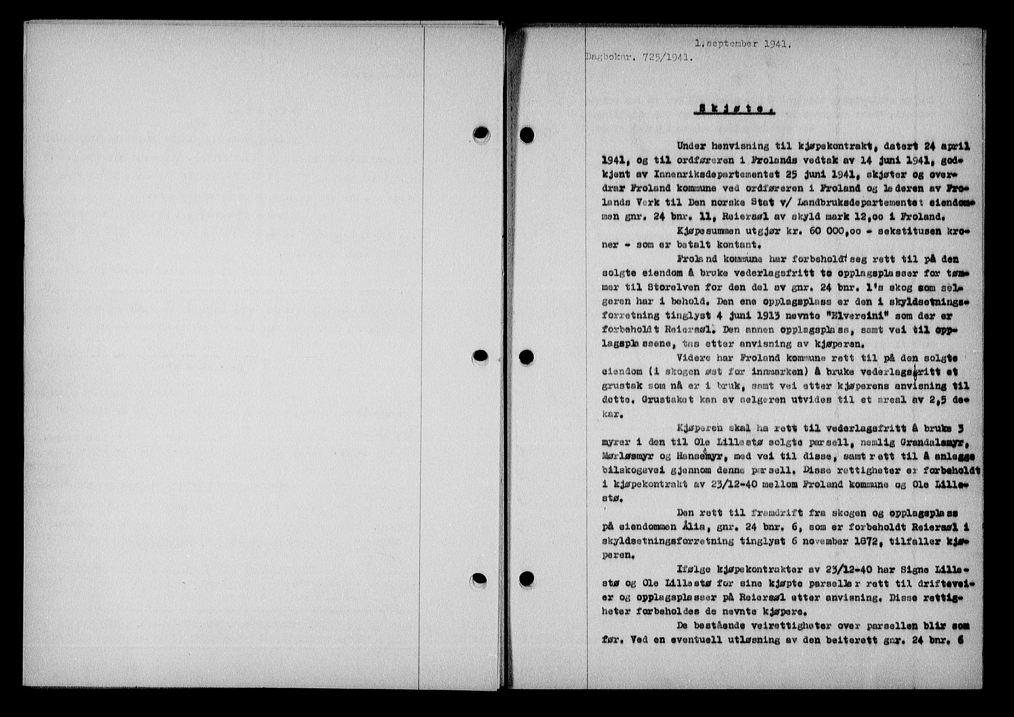 Nedenes sorenskriveri, SAK/1221-0006/G/Gb/Gba/L0048: Mortgage book no. A-II, 1940-1941, Diary no: : 725/1941