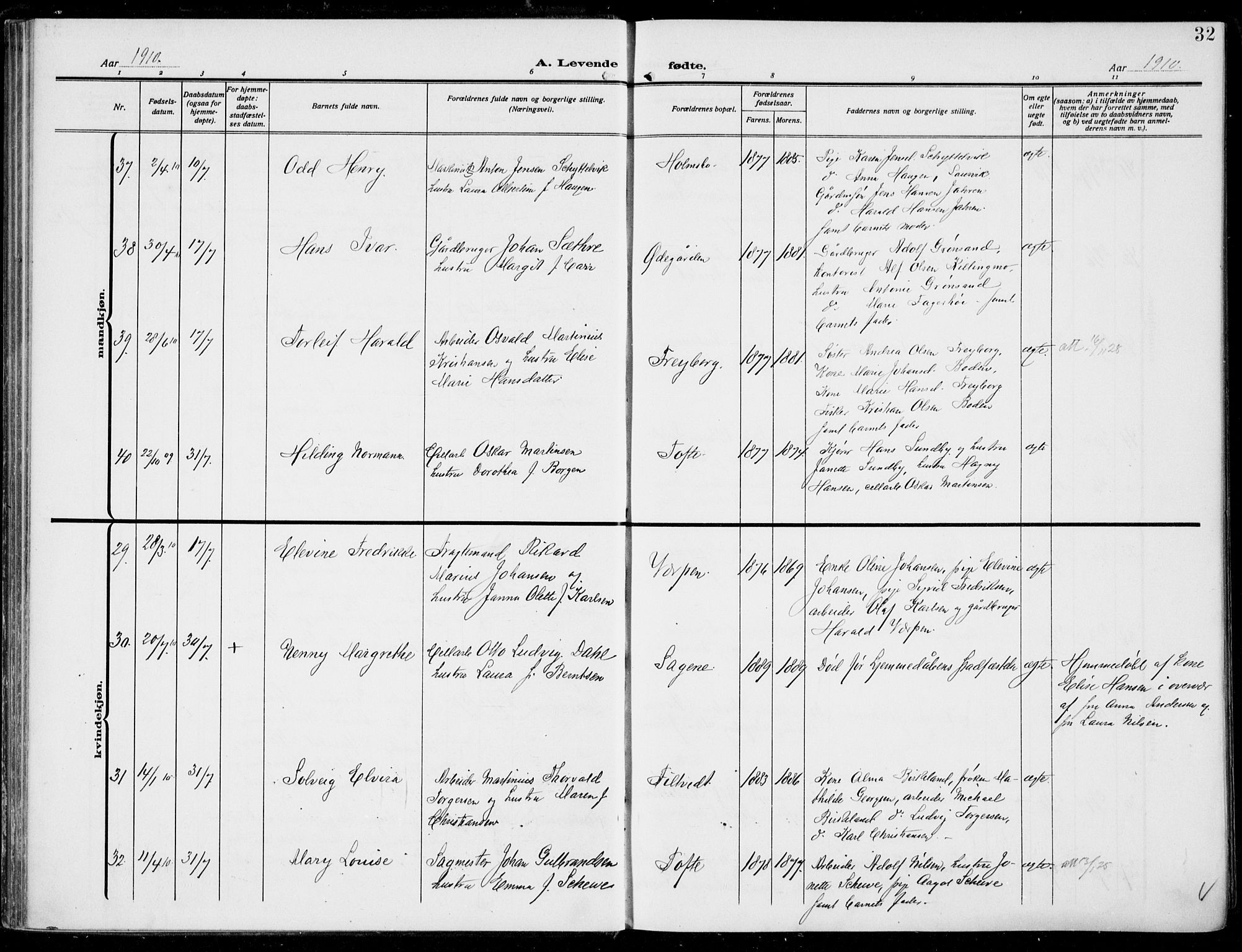 Hurum kirkebøker, SAKO/A-229/F/Fa/L0016: Parish register (official) no. 16, 1899-1918, p. 32