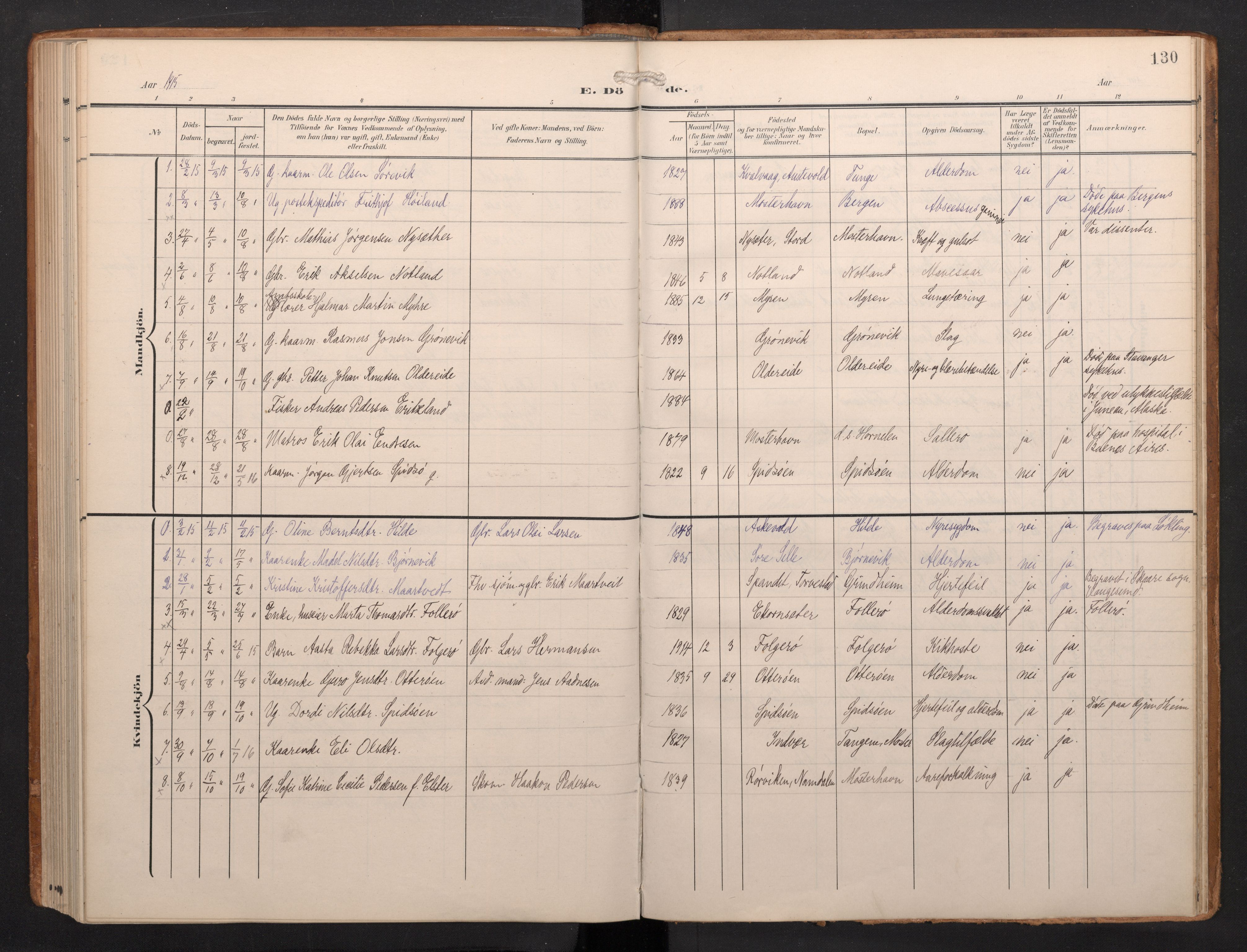 Finnås sokneprestembete, AV/SAB-A-99925/H/Ha/Haa/Haab/L0003: Parish register (official) no. B 3, 1907-1923, p. 130