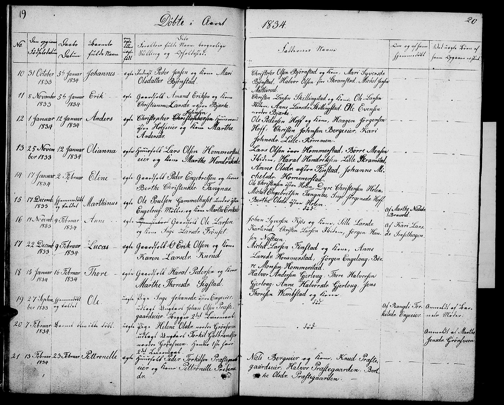 Løten prestekontor, AV/SAH-PREST-022/L/La/L0002: Parish register (copy) no. 2, 1832-1850, p. 19-20