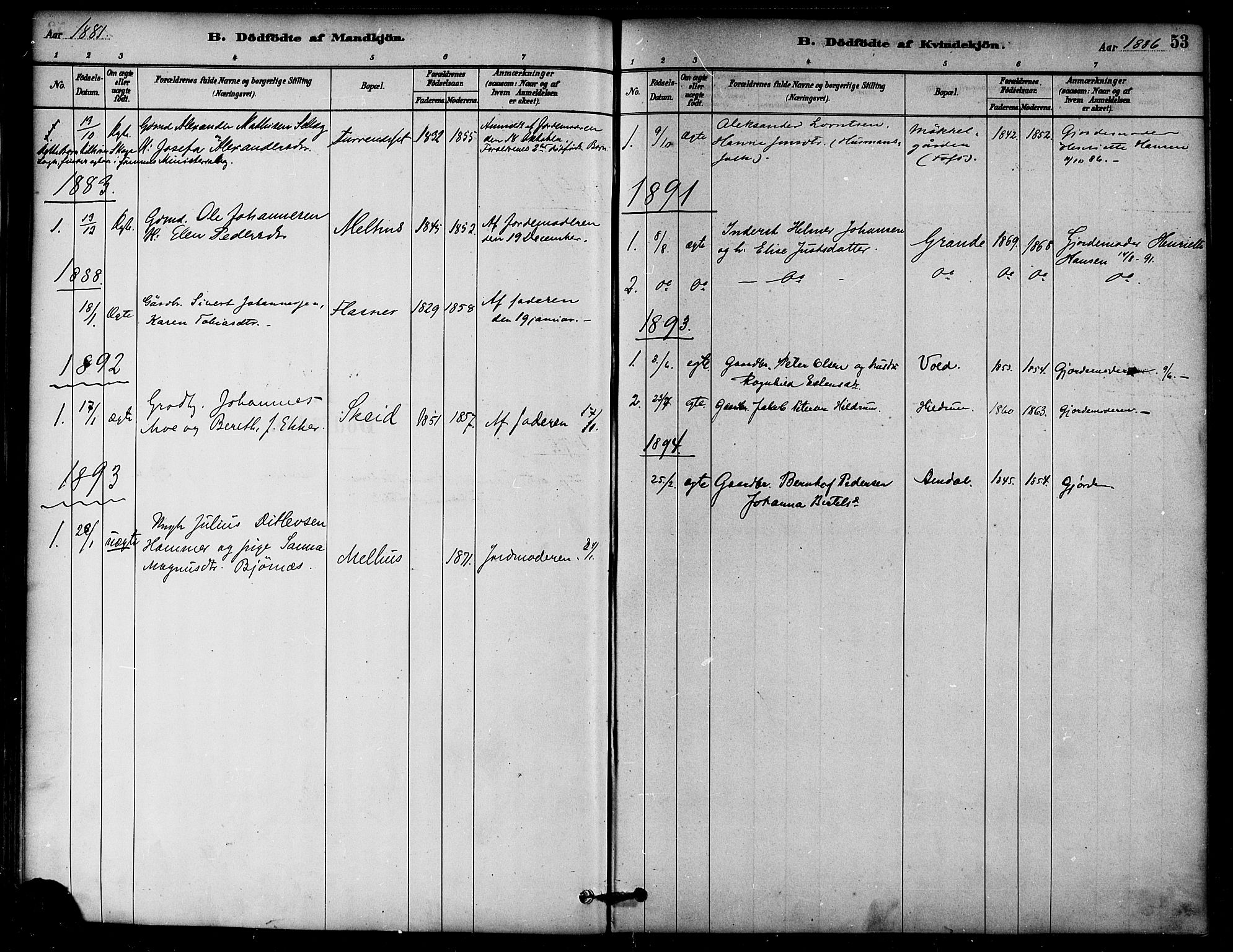 Ministerialprotokoller, klokkerbøker og fødselsregistre - Nord-Trøndelag, SAT/A-1458/764/L0555: Parish register (official) no. 764A10, 1881-1896, p. 53
