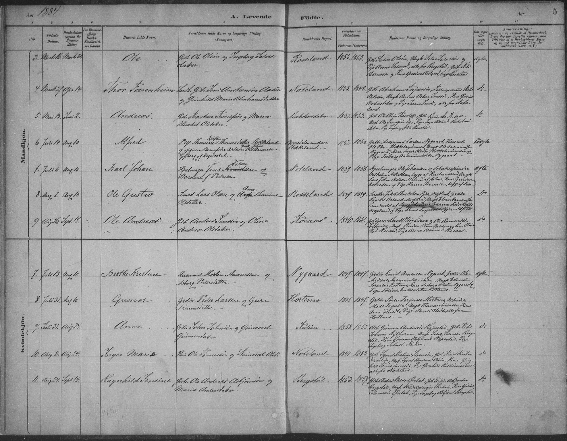 Søgne sokneprestkontor, AV/SAK-1111-0037/F/Fa/Faa/L0003: Parish register (official) no. A 3, 1883-1910, p. 5