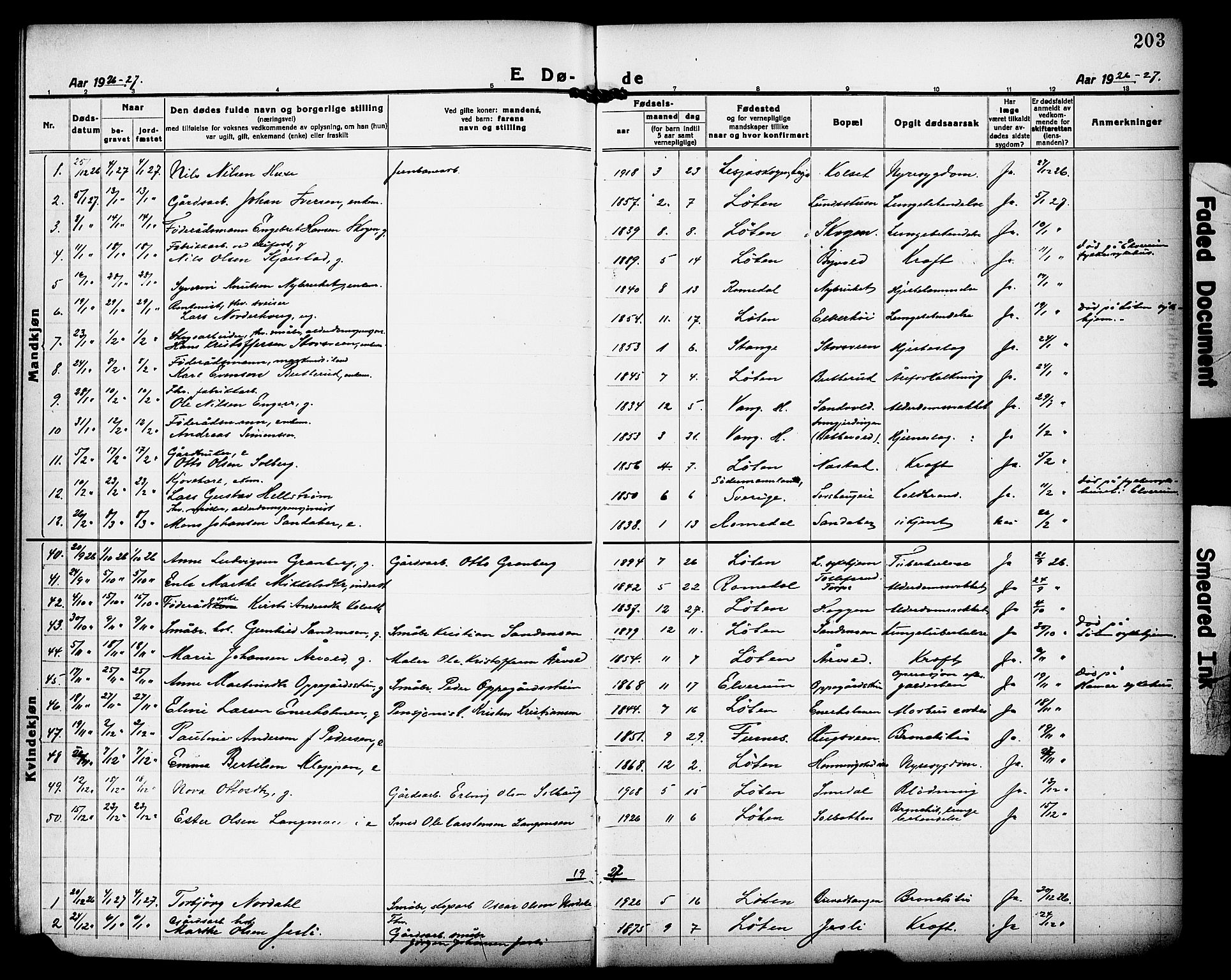 Løten prestekontor, AV/SAH-PREST-022/L/La/L0008: Parish register (copy) no. 8, 1920-1929, p. 203