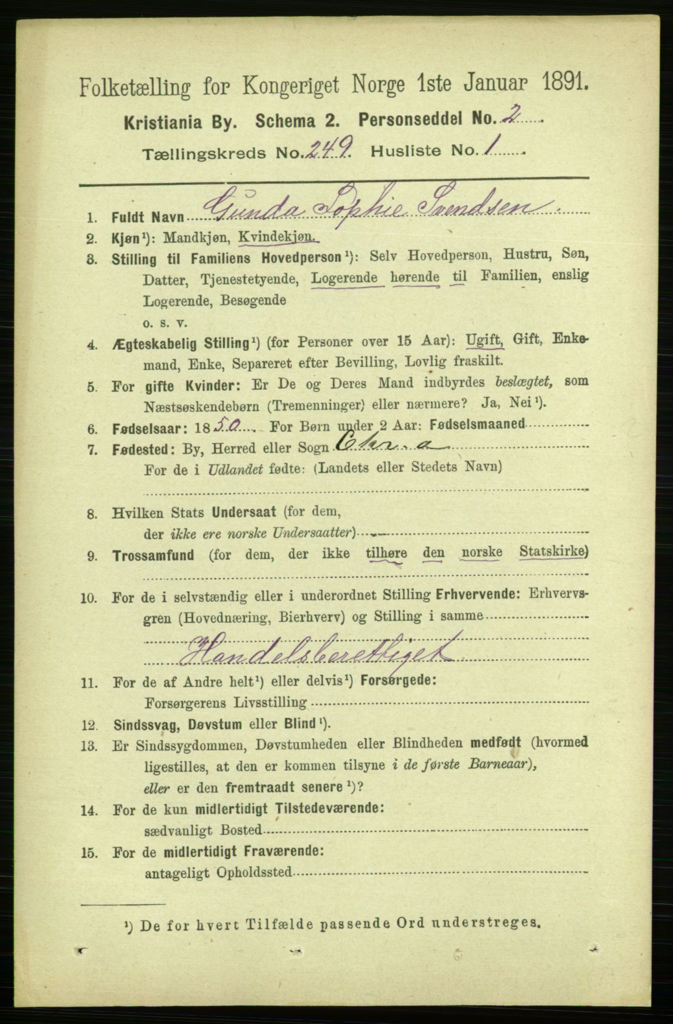 RA, 1891 census for 0301 Kristiania, 1891, p. 152315