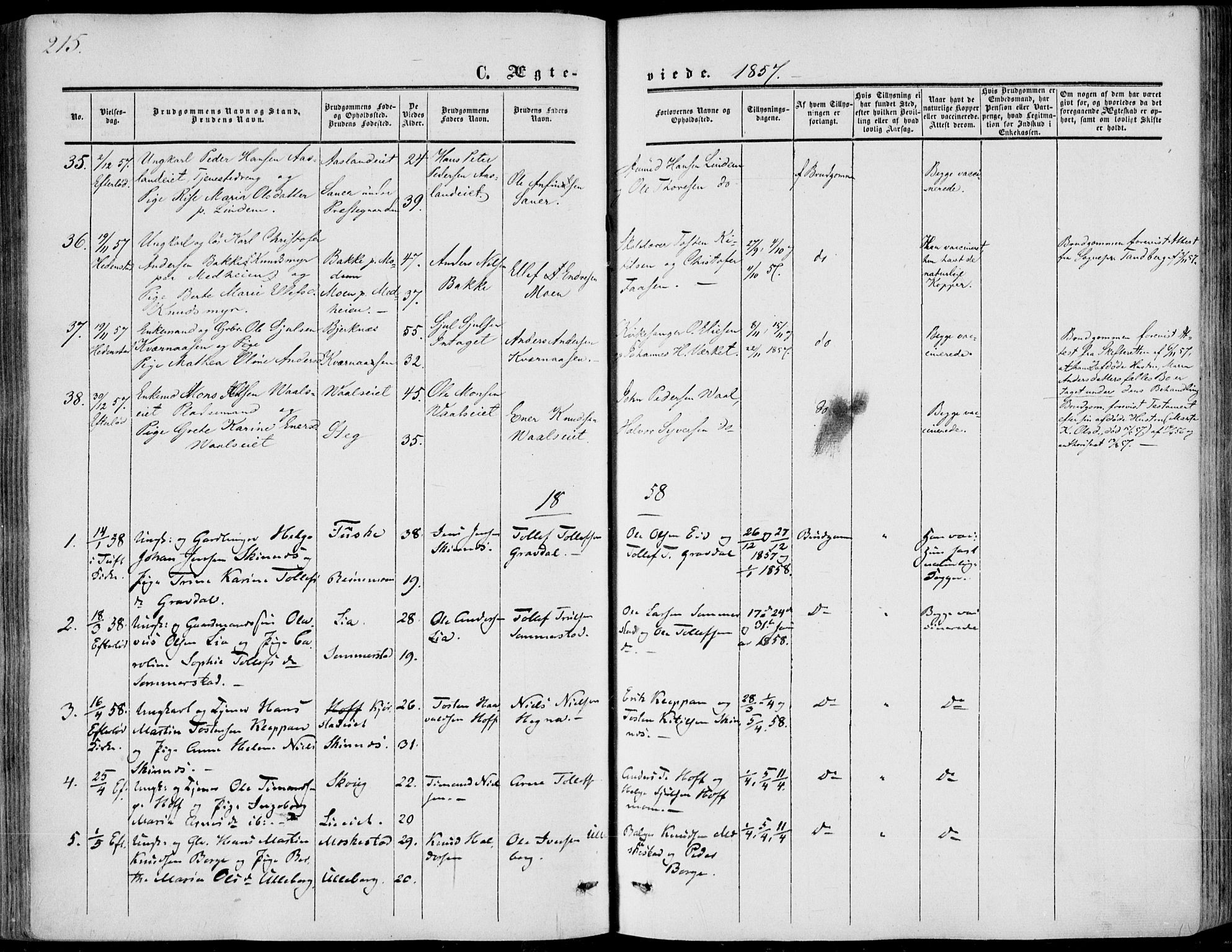 Sandsvær kirkebøker, AV/SAKO-A-244/F/Fa/L0006: Parish register (official) no. I 6, 1857-1868, p. 215