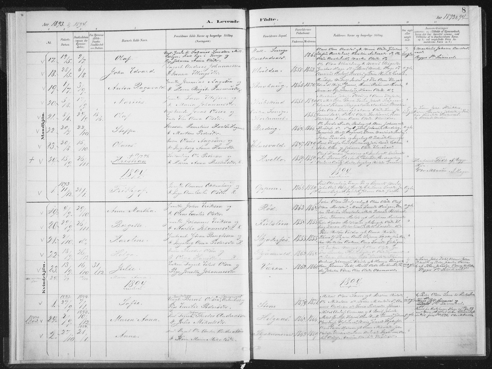 Ministerialprotokoller, klokkerbøker og fødselsregistre - Nord-Trøndelag, SAT/A-1458/724/L0263: Parish register (official) no. 724A01, 1891-1907, p. 8