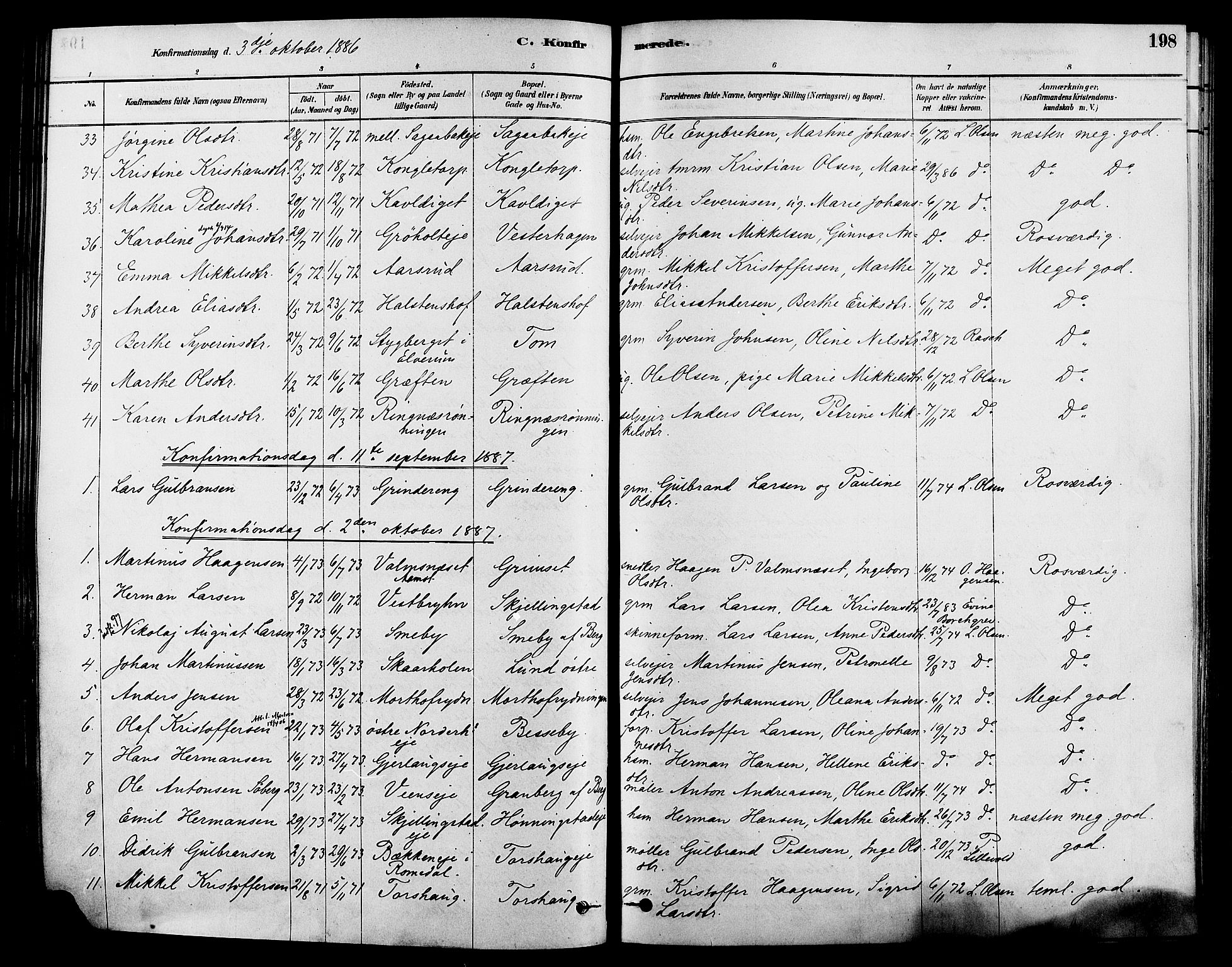 Løten prestekontor, AV/SAH-PREST-022/K/Ka/L0009: Parish register (official) no. 9, 1878-1891, p. 198