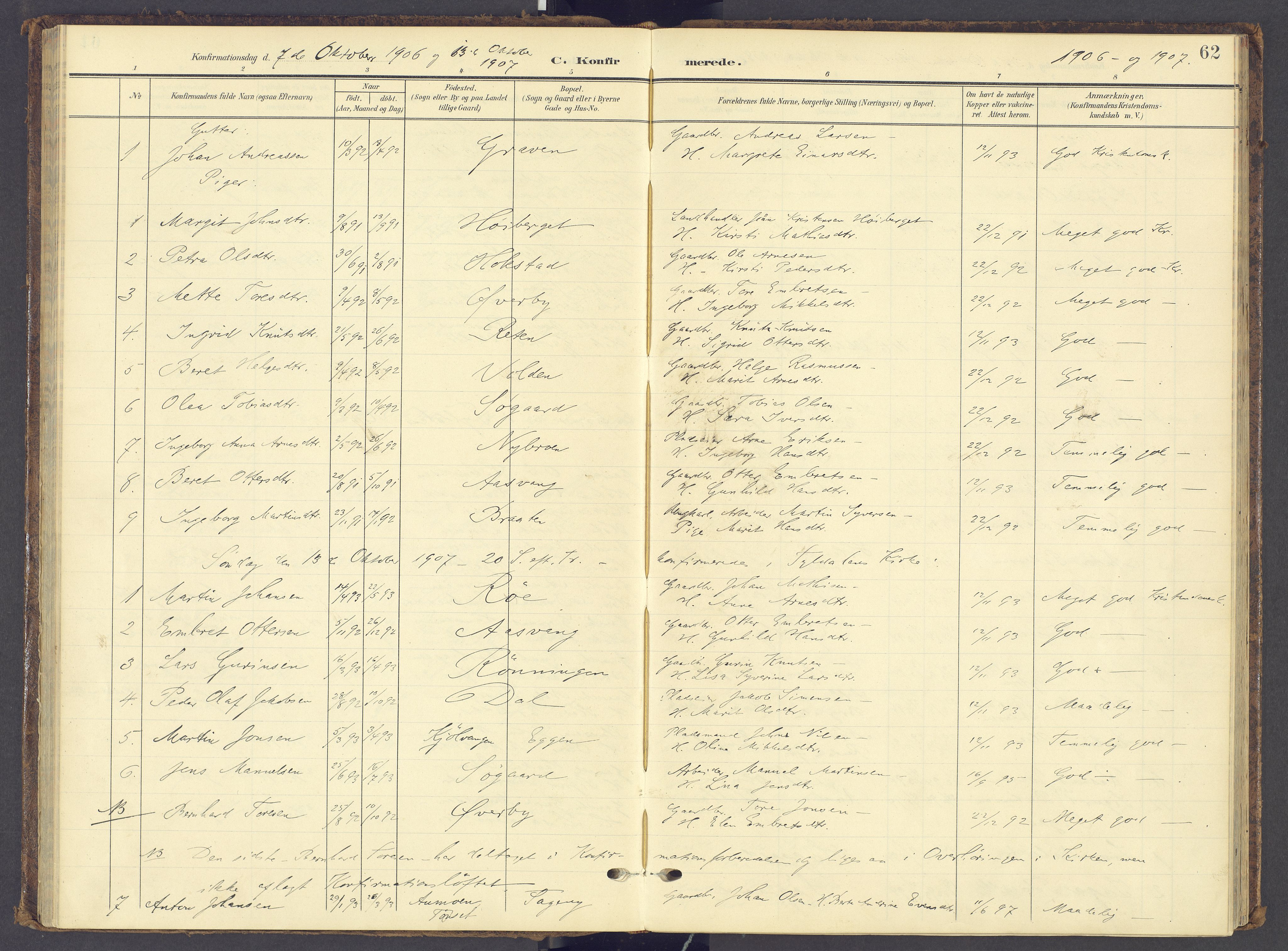 Tynset prestekontor, SAH/PREST-058/H/Ha/Haa/L0028: Parish register (official) no. 28, 1902-1929, p. 62