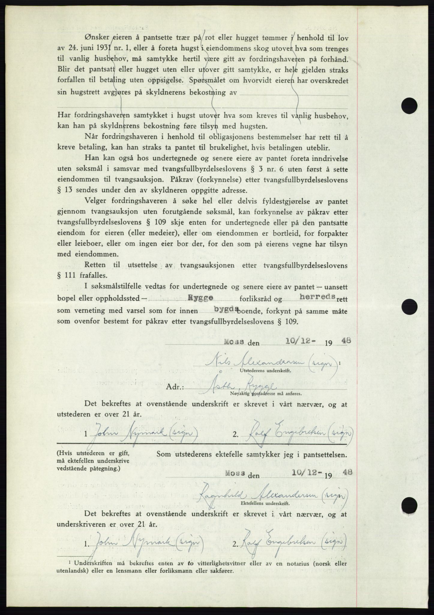 Moss sorenskriveri, AV/SAO-A-10168: Mortgage book no. B20, 1948-1948, Diary no: : 3211/1948