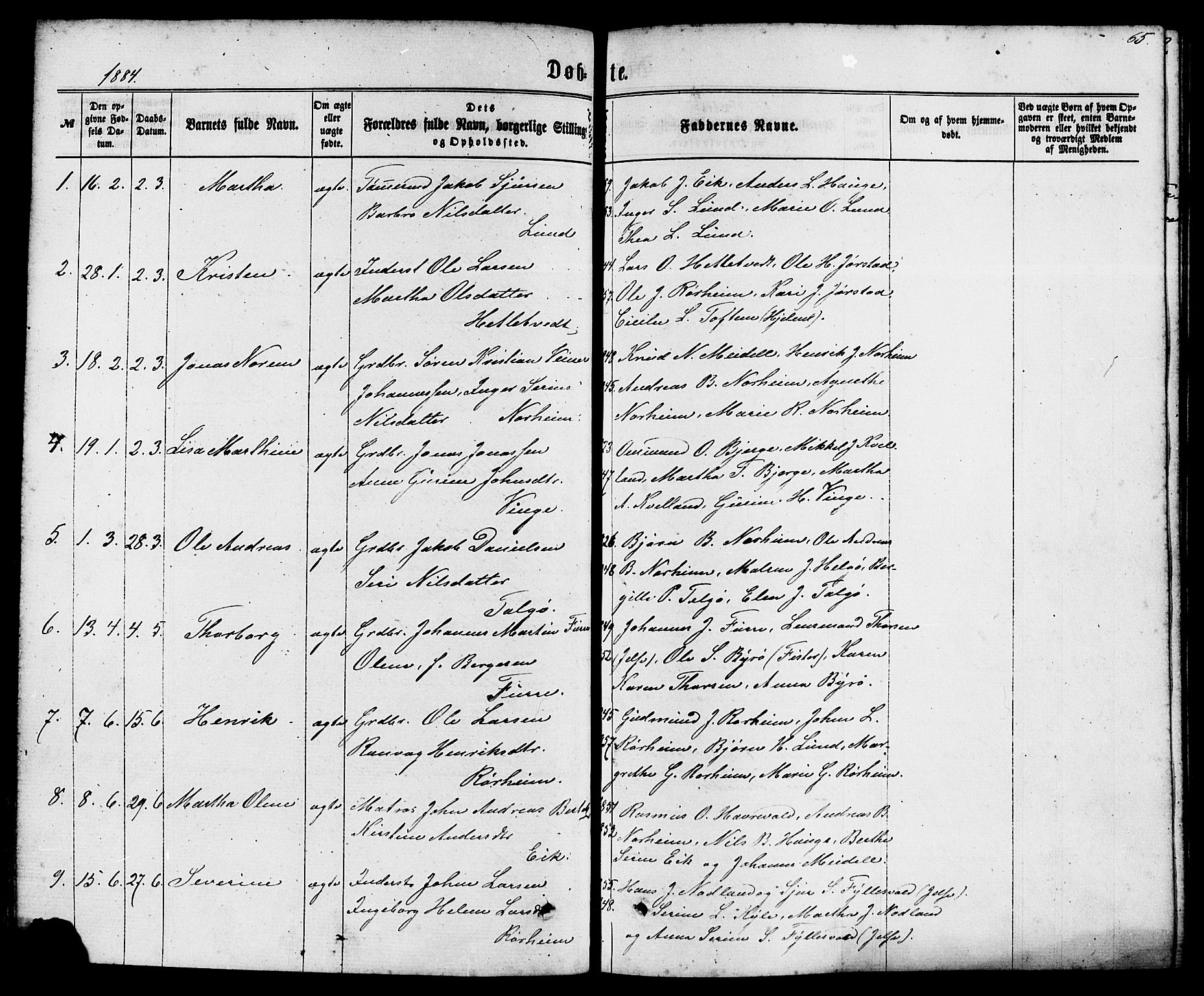 Nedstrand sokneprestkontor, AV/SAST-A-101841/01/IV: Parish register (official) no. A 10, 1861-1887, p. 65