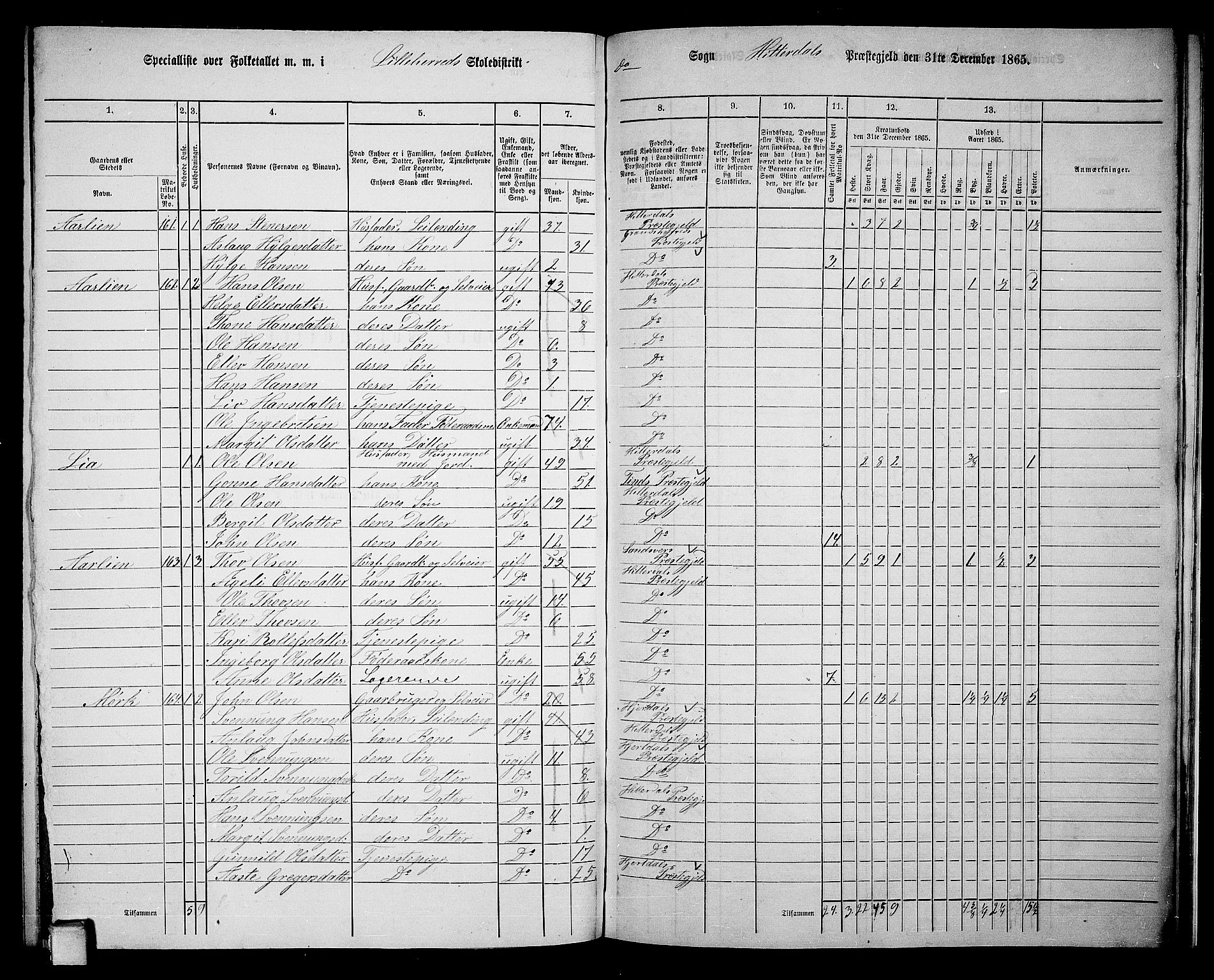 RA, 1865 census for Heddal, 1865, p. 128