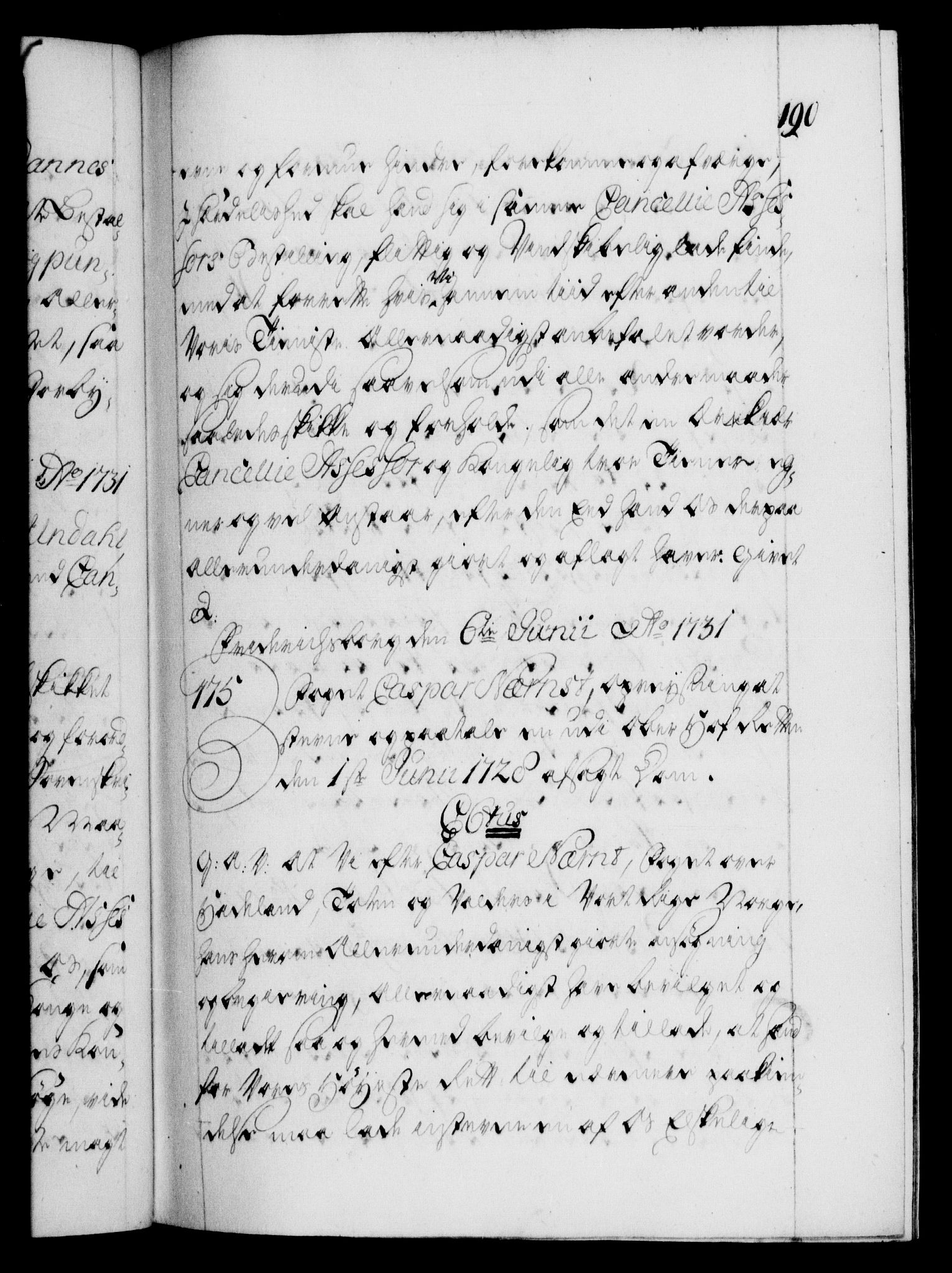 Danske Kanselli 1572-1799, AV/RA-EA-3023/F/Fc/Fca/Fcaa/L0027: Norske registre, 1730-1732, p. 190a