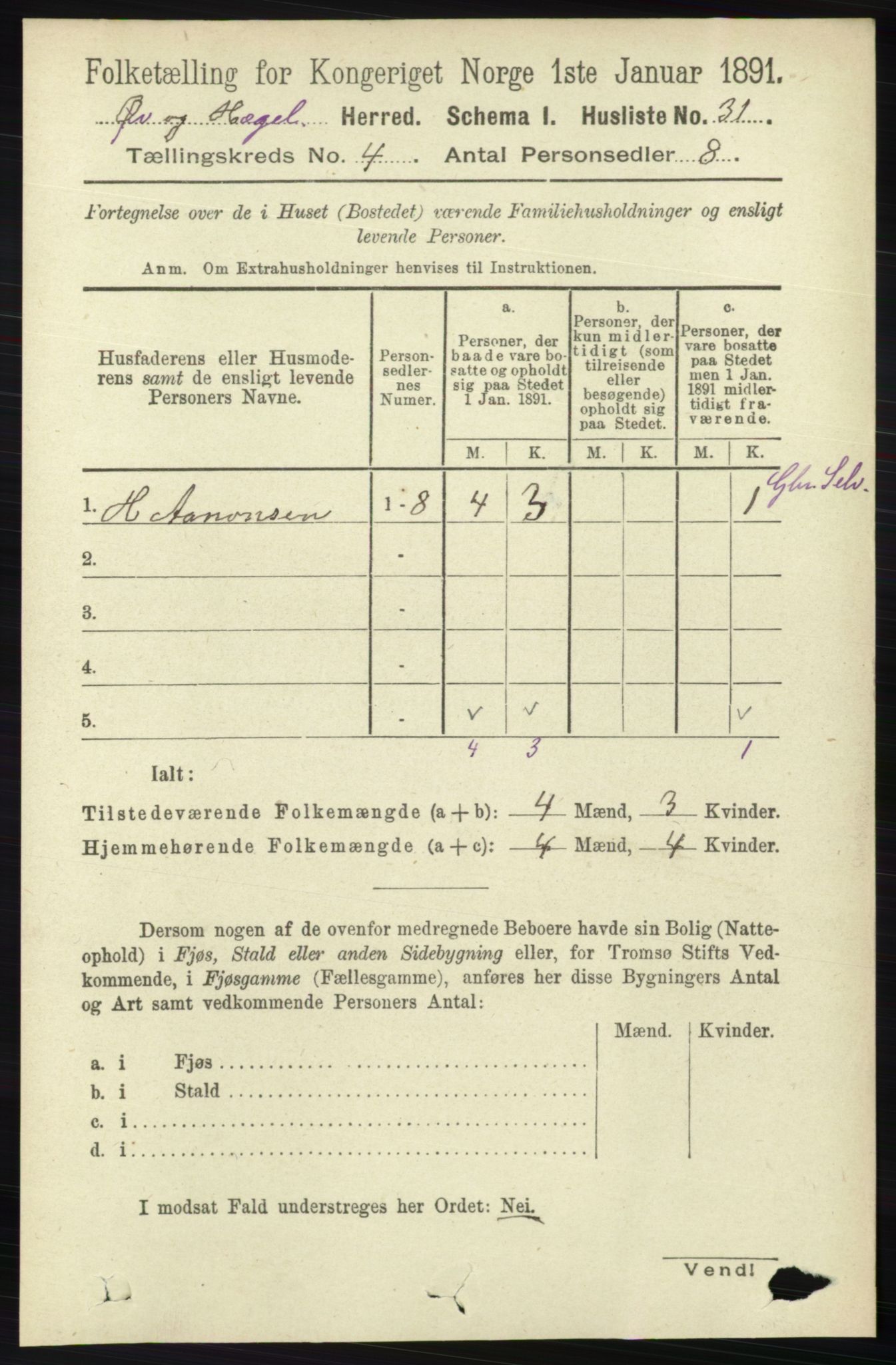 RA, 1891 census for 1016 Øvrebø og Hægeland, 1891, p. 679