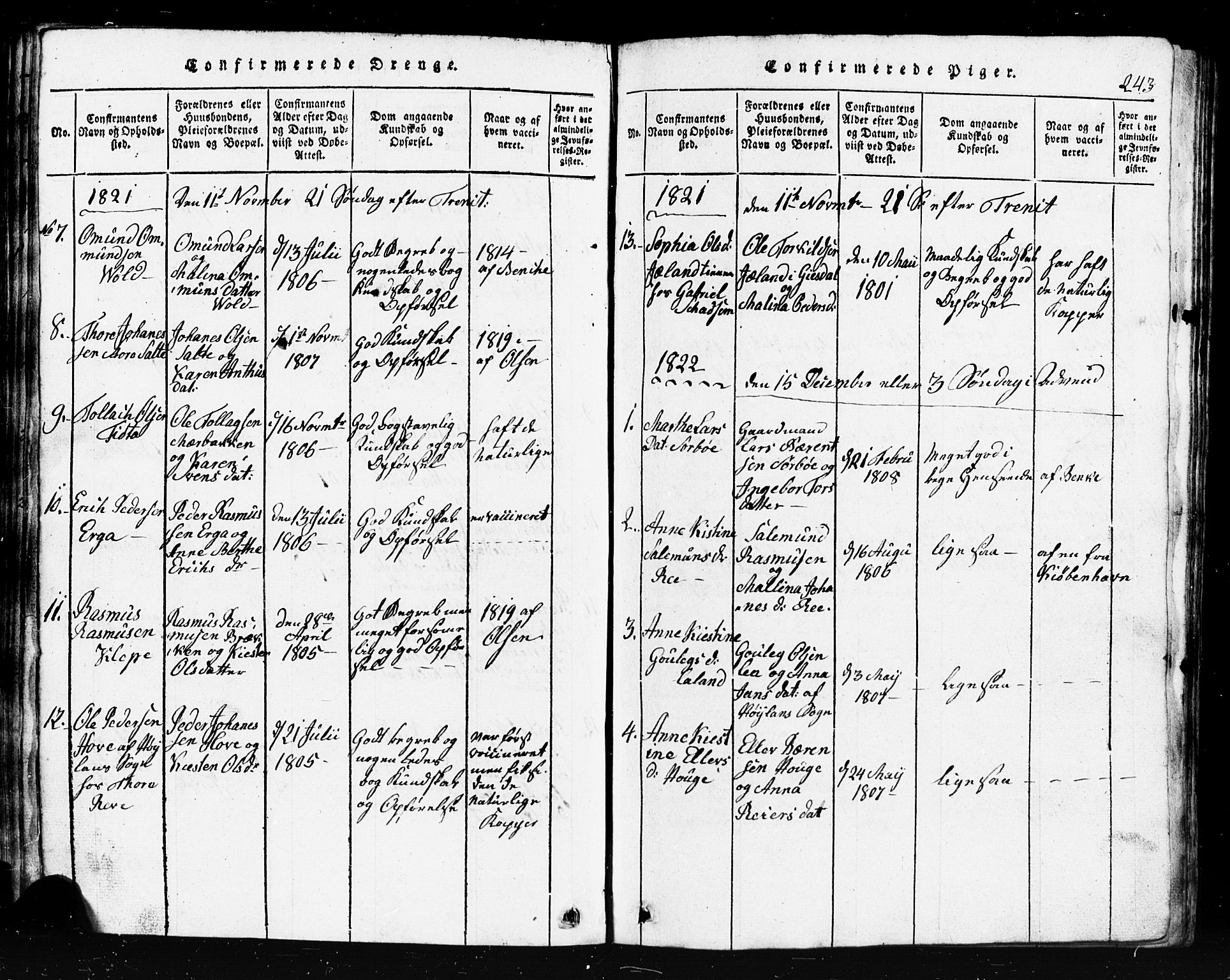 Klepp sokneprestkontor, SAST/A-101803/001/3/30BB/L0001: Parish register (copy) no.  B 1, 1816-1859, p. 243