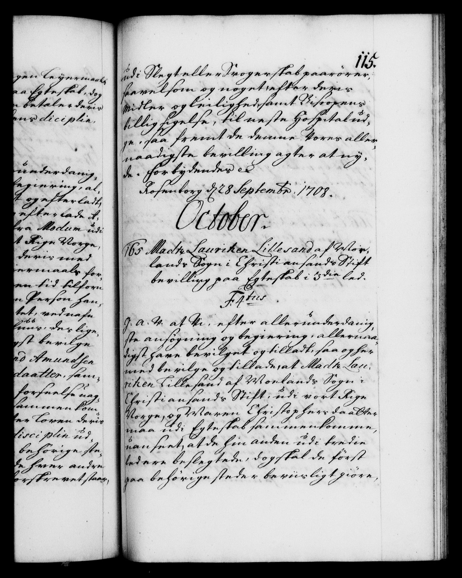 Danske Kanselli 1572-1799, RA/EA-3023/F/Fc/Fca/Fcaa/L0020: Norske registre, 1708-1711, p. 115a