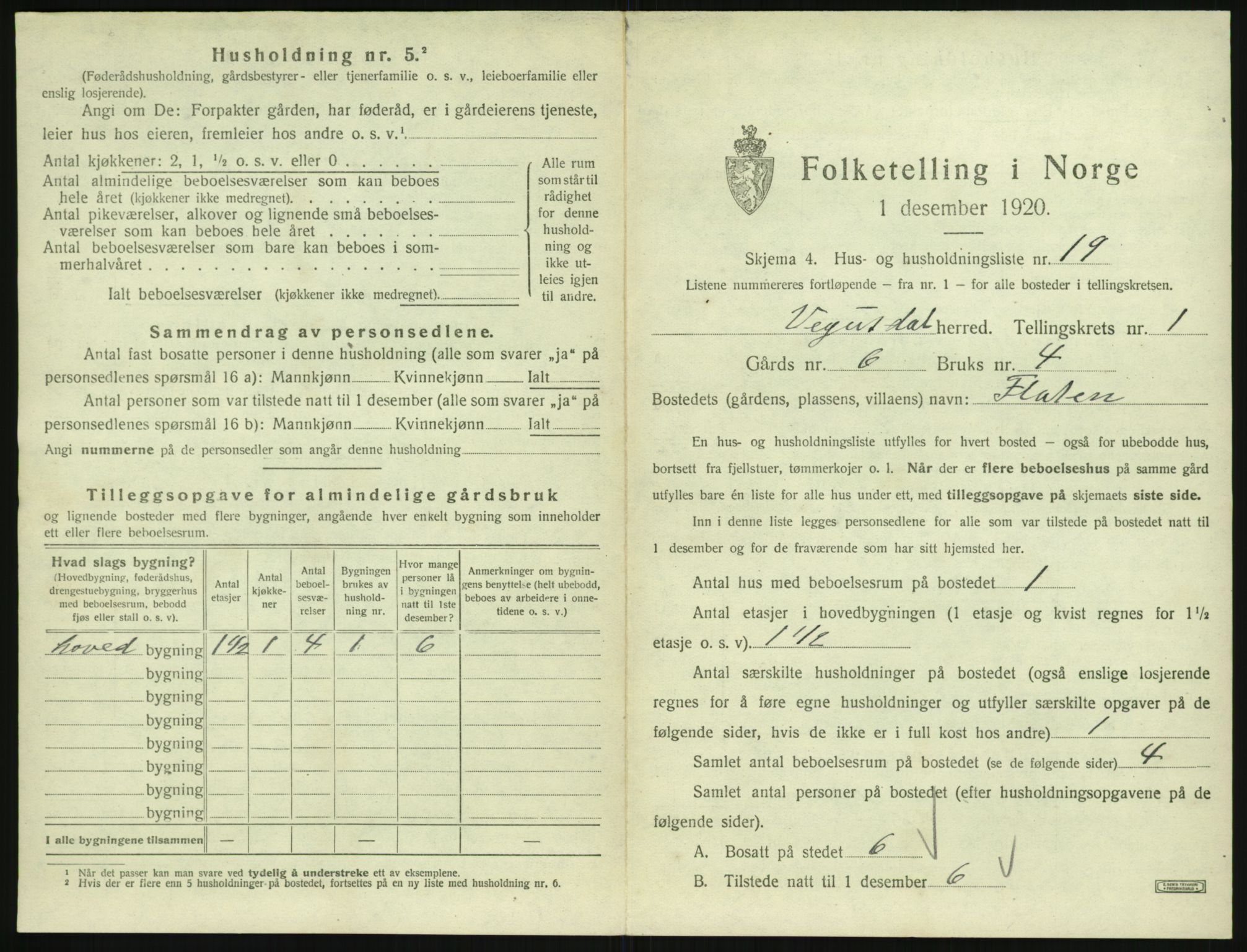 SAK, 1920 census for Vegusdal, 1920, p. 81