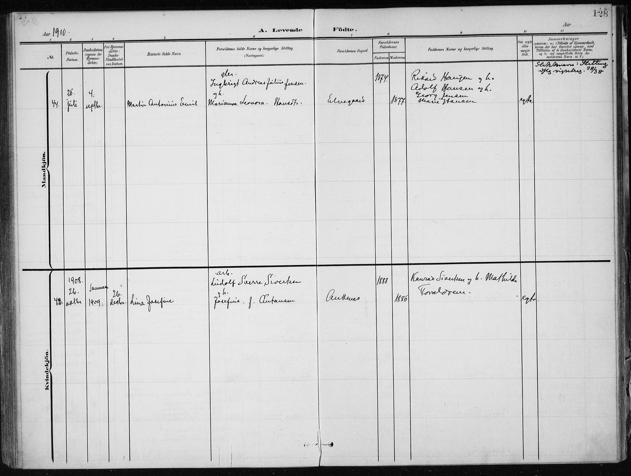 Ministerialprotokoller, klokkerbøker og fødselsregistre - Nordland, SAT/A-1459/866/L0941: Parish register (official) no. 866A04, 1901-1917, p. 128