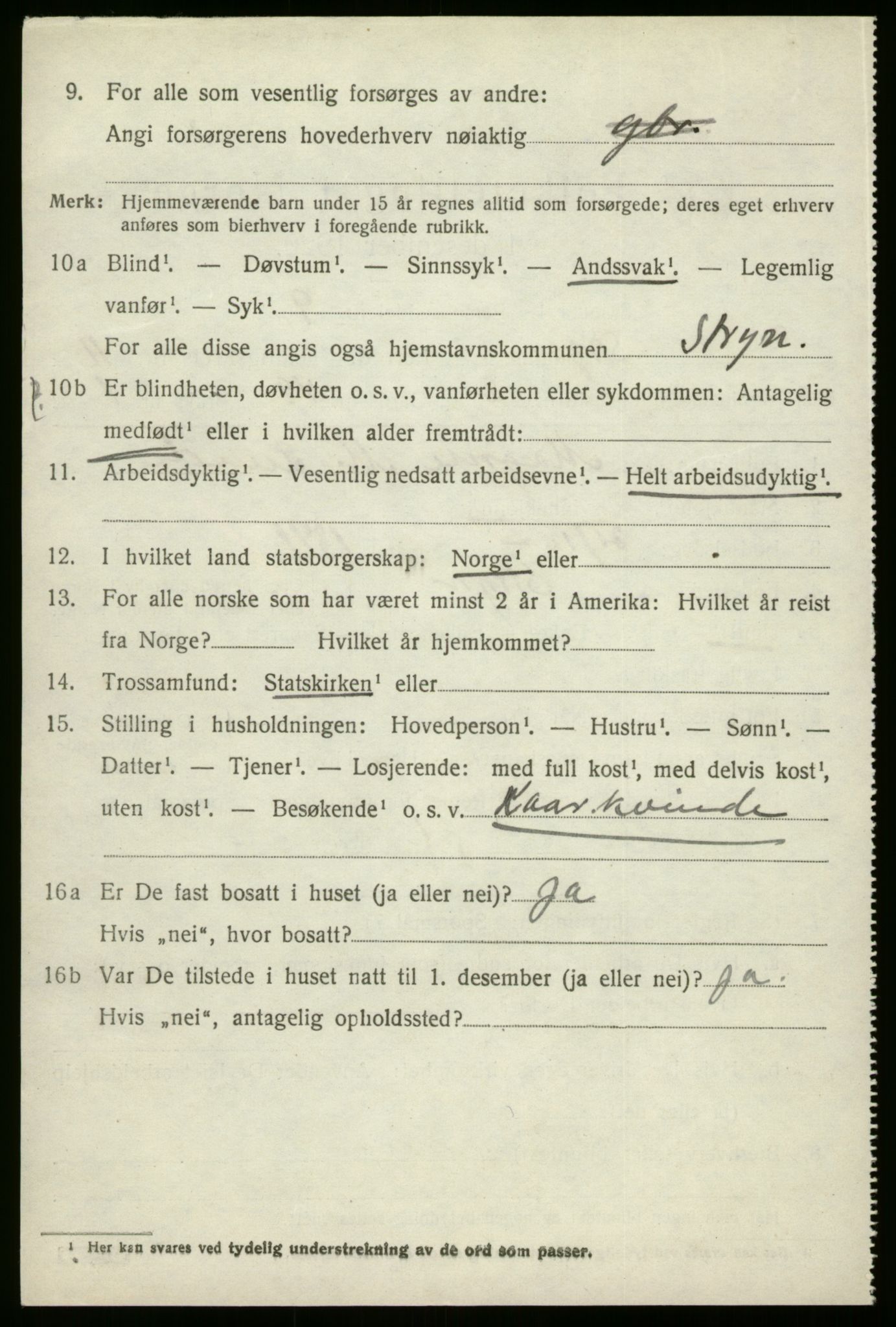 SAB, 1920 census for Stryn, 1920, p. 5225