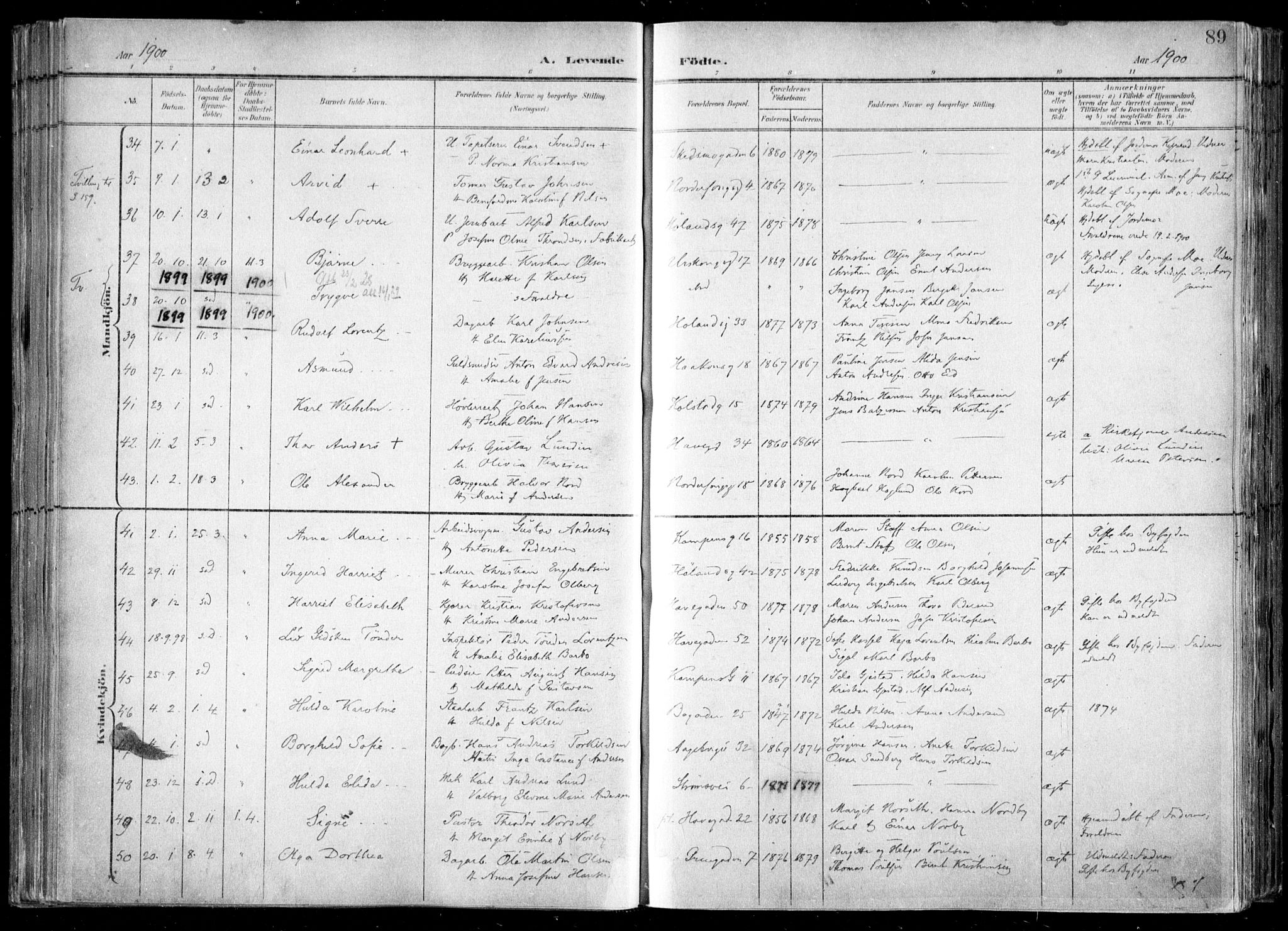 Kampen prestekontor Kirkebøker, AV/SAO-A-10853/F/Fa/L0007: Parish register (official) no. I 7, 1897-1905, p. 89