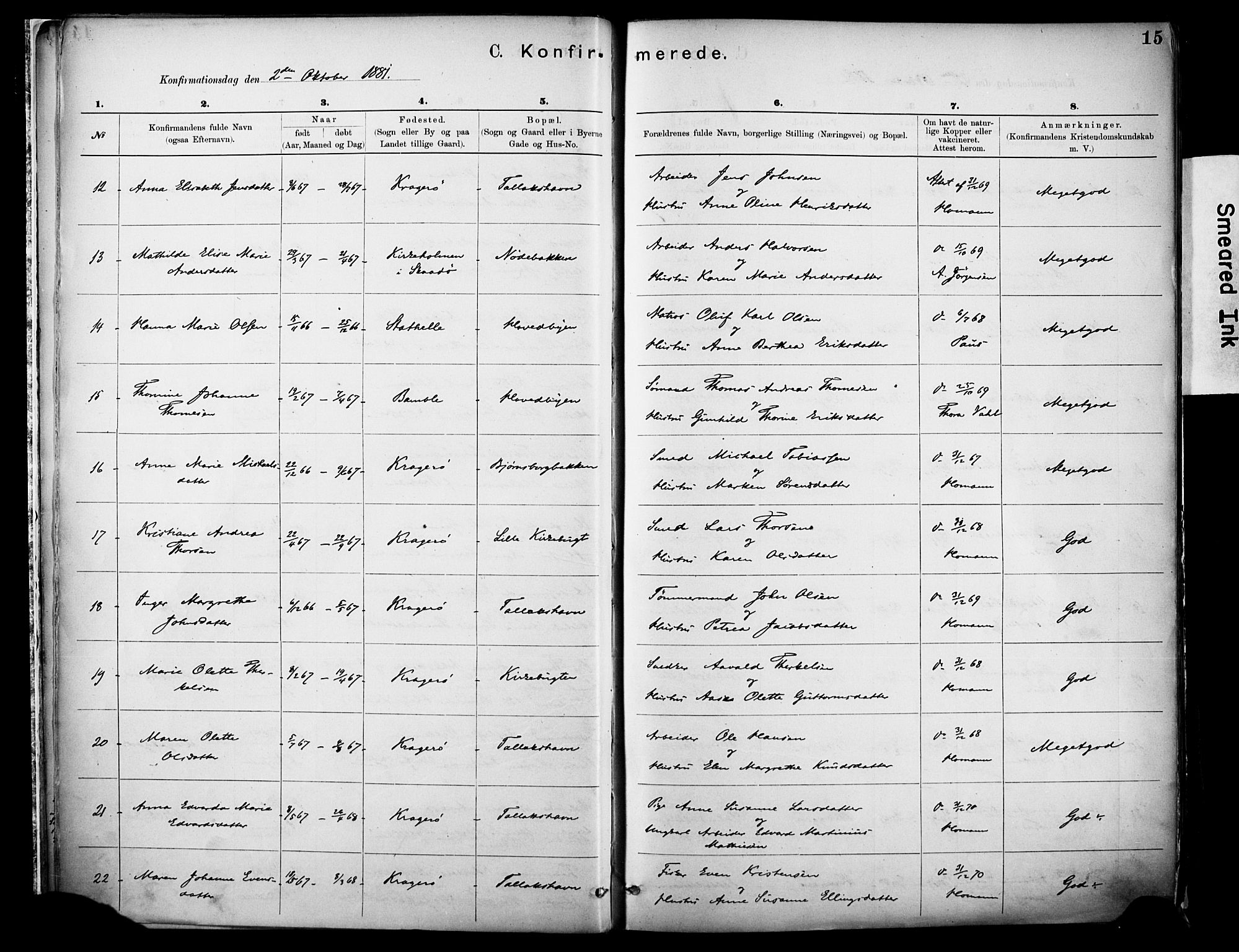Kragerø kirkebøker, SAKO/A-278/F/Fa/L0012: Parish register (official) no. 12, 1880-1904, p. 15