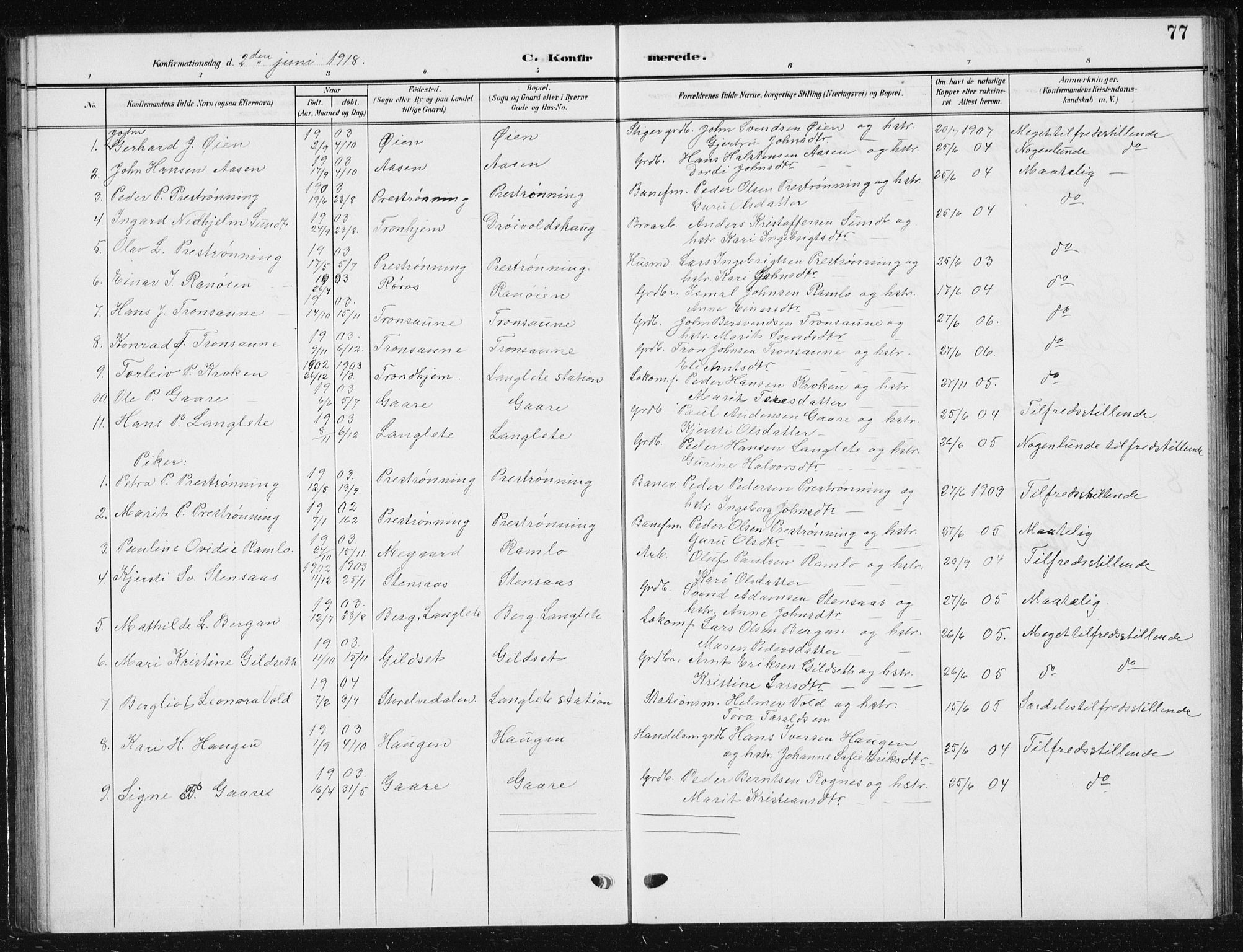 Ministerialprotokoller, klokkerbøker og fødselsregistre - Sør-Trøndelag, SAT/A-1456/685/L0979: Parish register (copy) no. 685C04, 1908-1933, p. 77