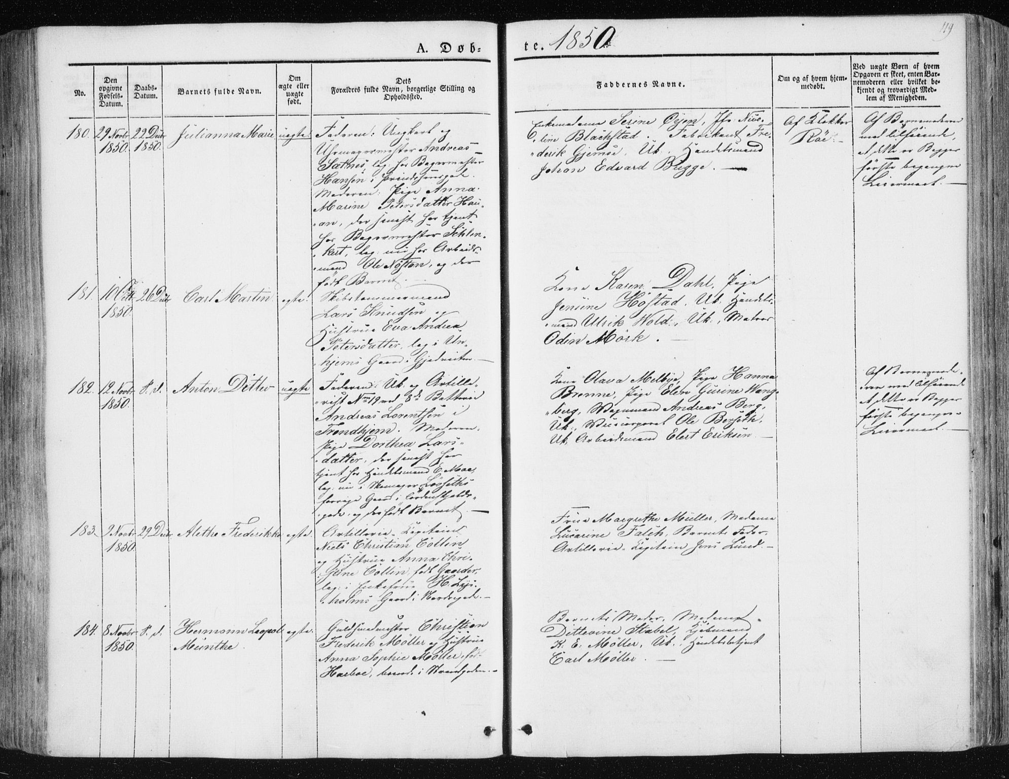 Ministerialprotokoller, klokkerbøker og fødselsregistre - Sør-Trøndelag, SAT/A-1456/602/L0110: Parish register (official) no. 602A08, 1840-1854, p. 119