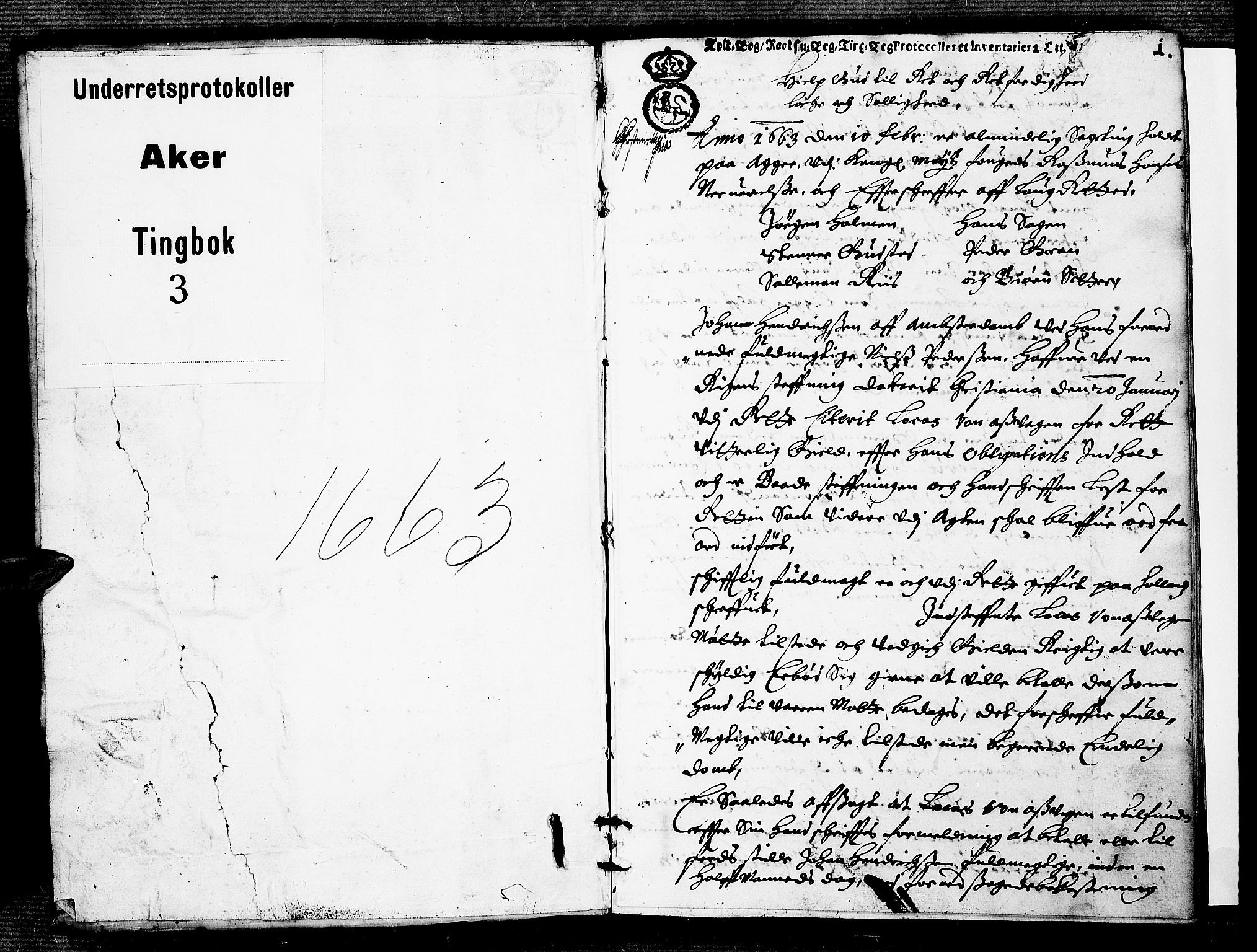 Aker sorenskriveri, SAO/A-10895/F/Fb/L0001/0003: Tingbøker, nr. 1-5b / Tingbok nr. 3, 1663-1664, p. 0b-1a
