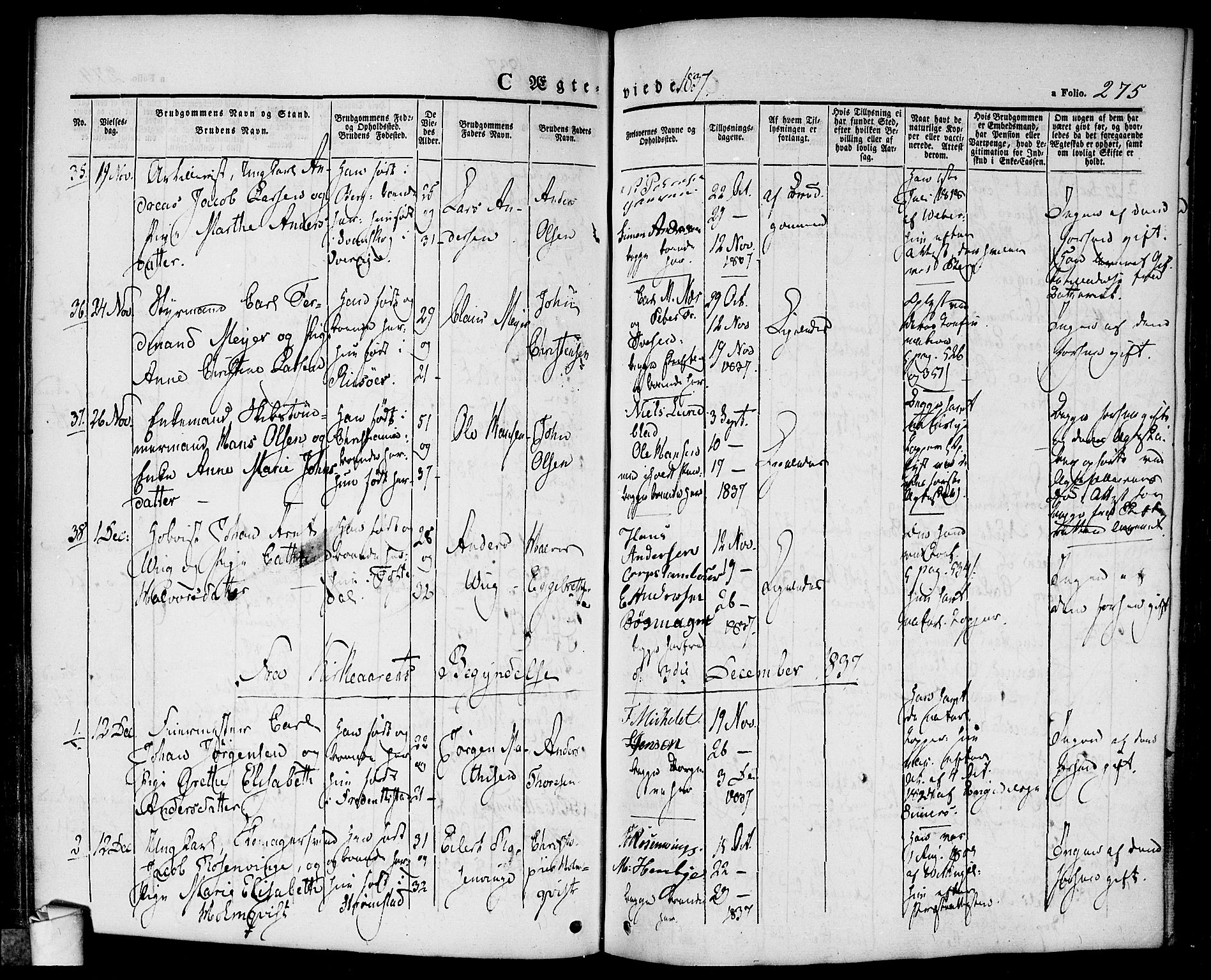 Halden prestekontor Kirkebøker, SAO/A-10909/F/Fa/L0005: Parish register (official) no. I 5, 1834-1845, p. 275