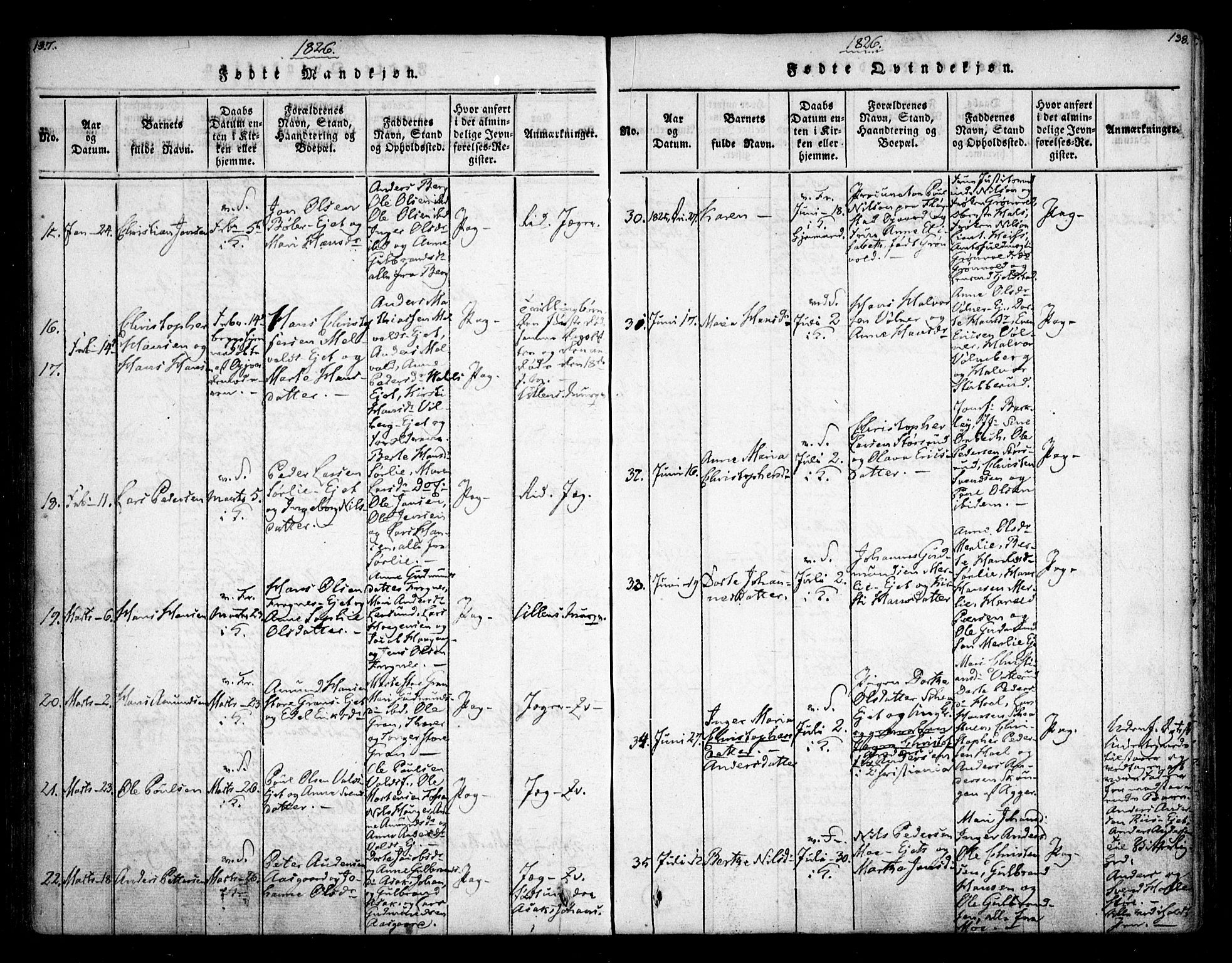 Sørum prestekontor Kirkebøker, SAO/A-10303/F/Fa/L0003: Parish register (official) no. I 3, 1814-1829, p. 137-138