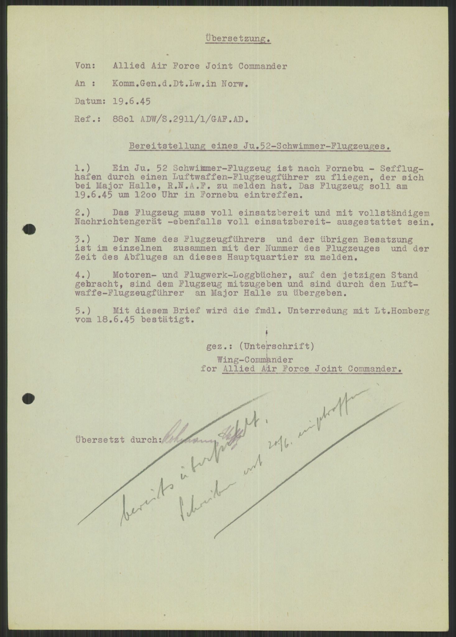 Deutscher Oberbefehlshaber Norwegen (DOBN), AV/RA-RAFA-2197/D/Di/L0066: AOK 20/WBN-DOBN Luftwaffe/Komm G. d.Dt.Lw. in Norwegen, 1945, p. 755