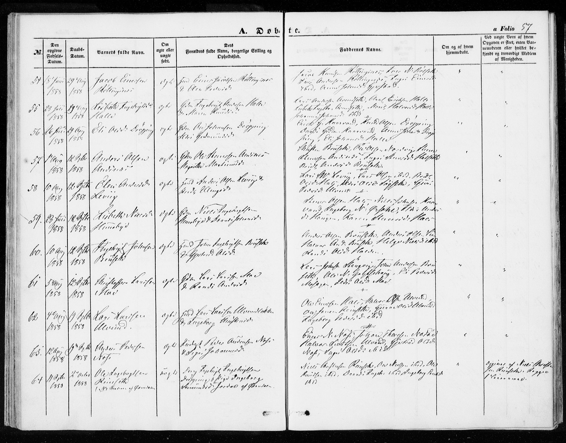 Ministerialprotokoller, klokkerbøker og fødselsregistre - Møre og Romsdal, SAT/A-1454/592/L1026: Parish register (official) no. 592A04, 1849-1867, p. 57